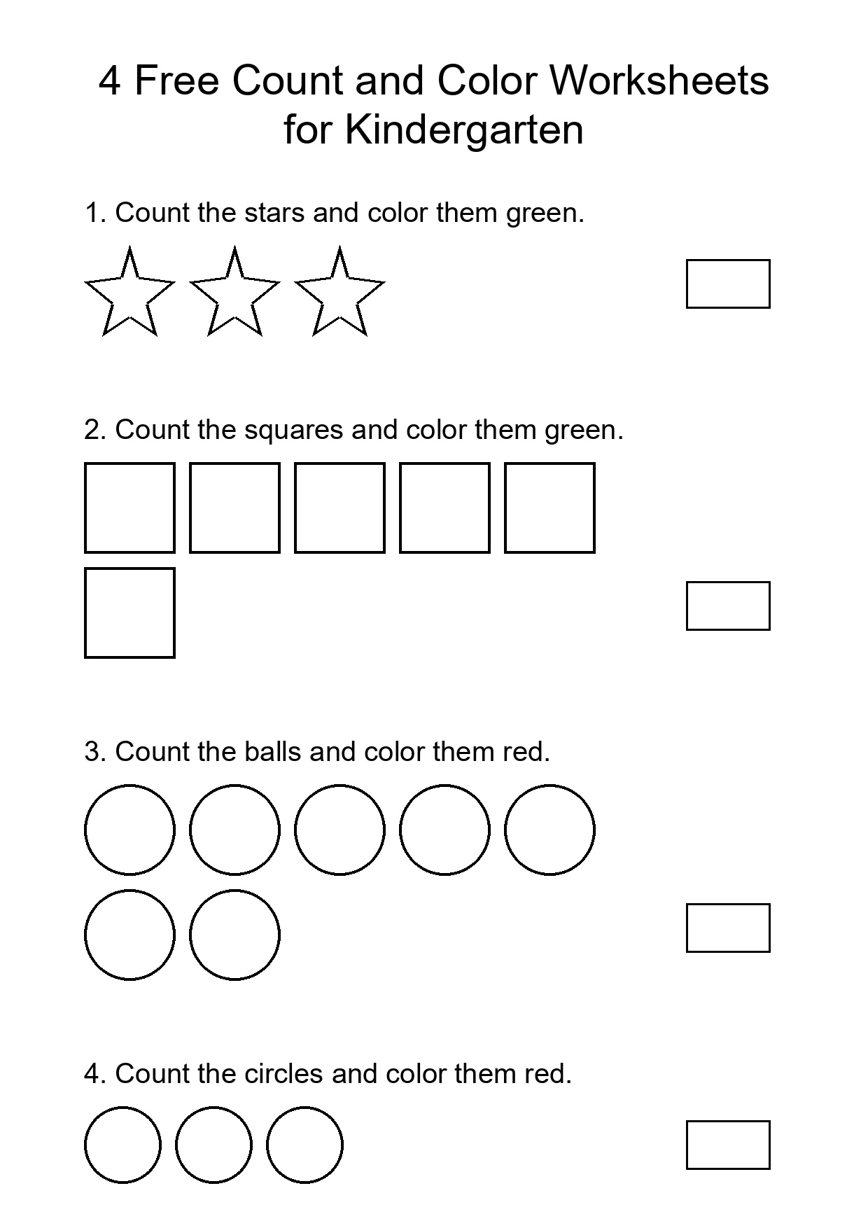 4 Free Count and Color Worksheets for Kindergarten