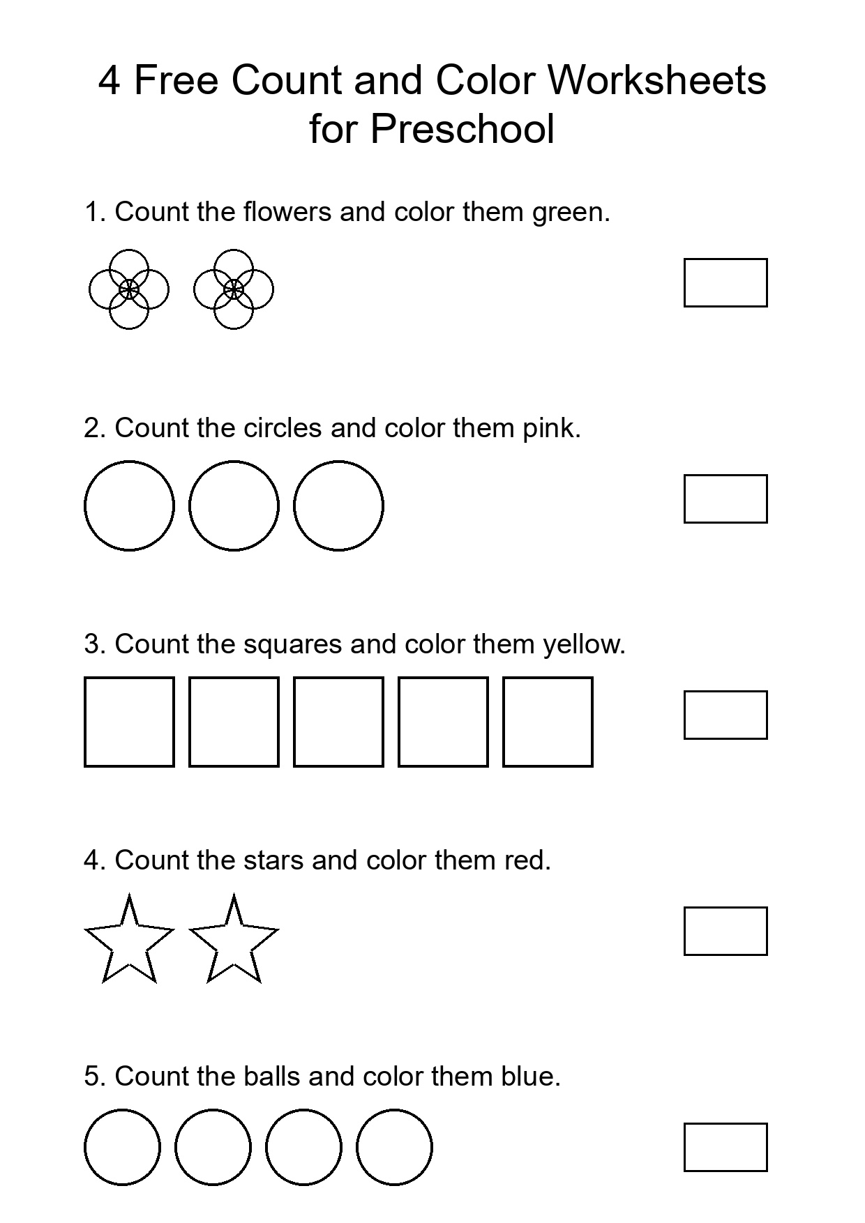 4 Free Count and Color Worksheets for Preschool