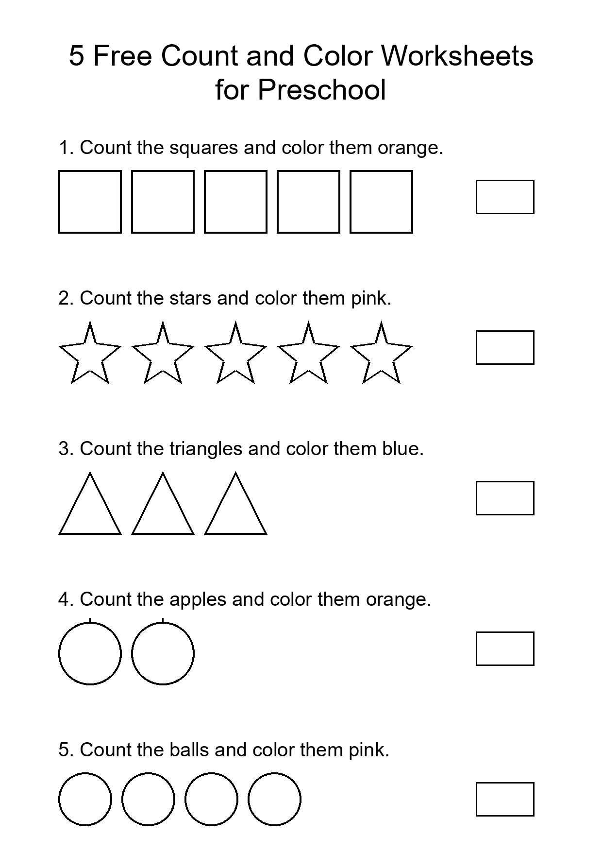 5 Free Count and Color Worksheets for Preschool
