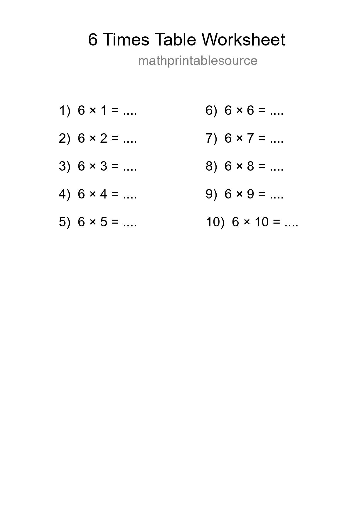 6 Times Table Worksheet For Grade 3 - Part 196