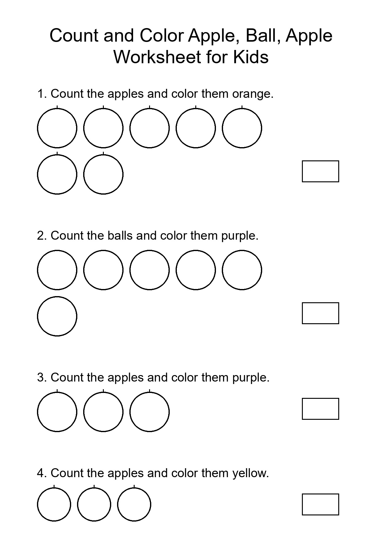 Count and Color Apple, Ball, Apple Worksheet for Kids
