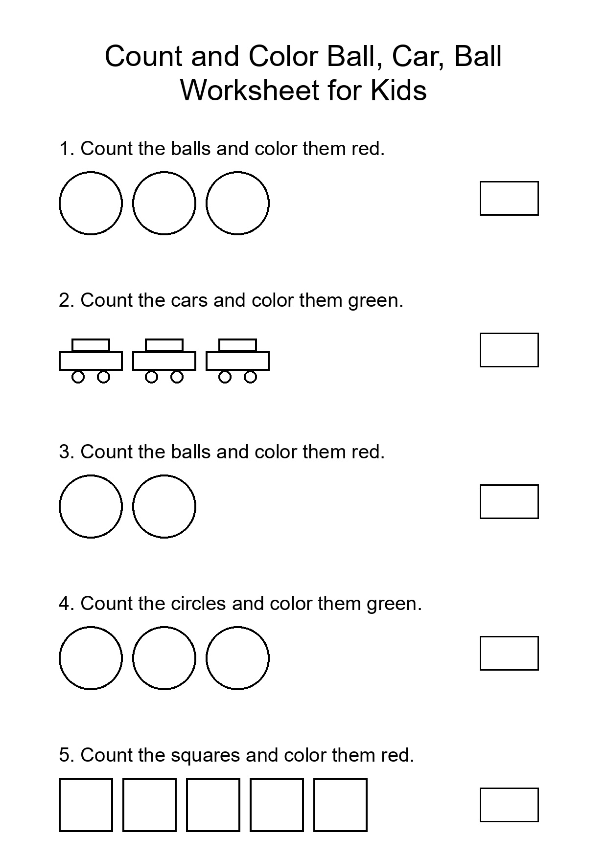 Count and Color Ball, Car, Ball Worksheet for Kids