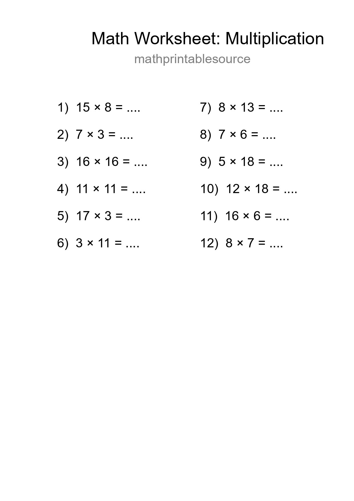 Free 12 Multiplication Math Worksheet For Grade 2 With Answers - Part 260