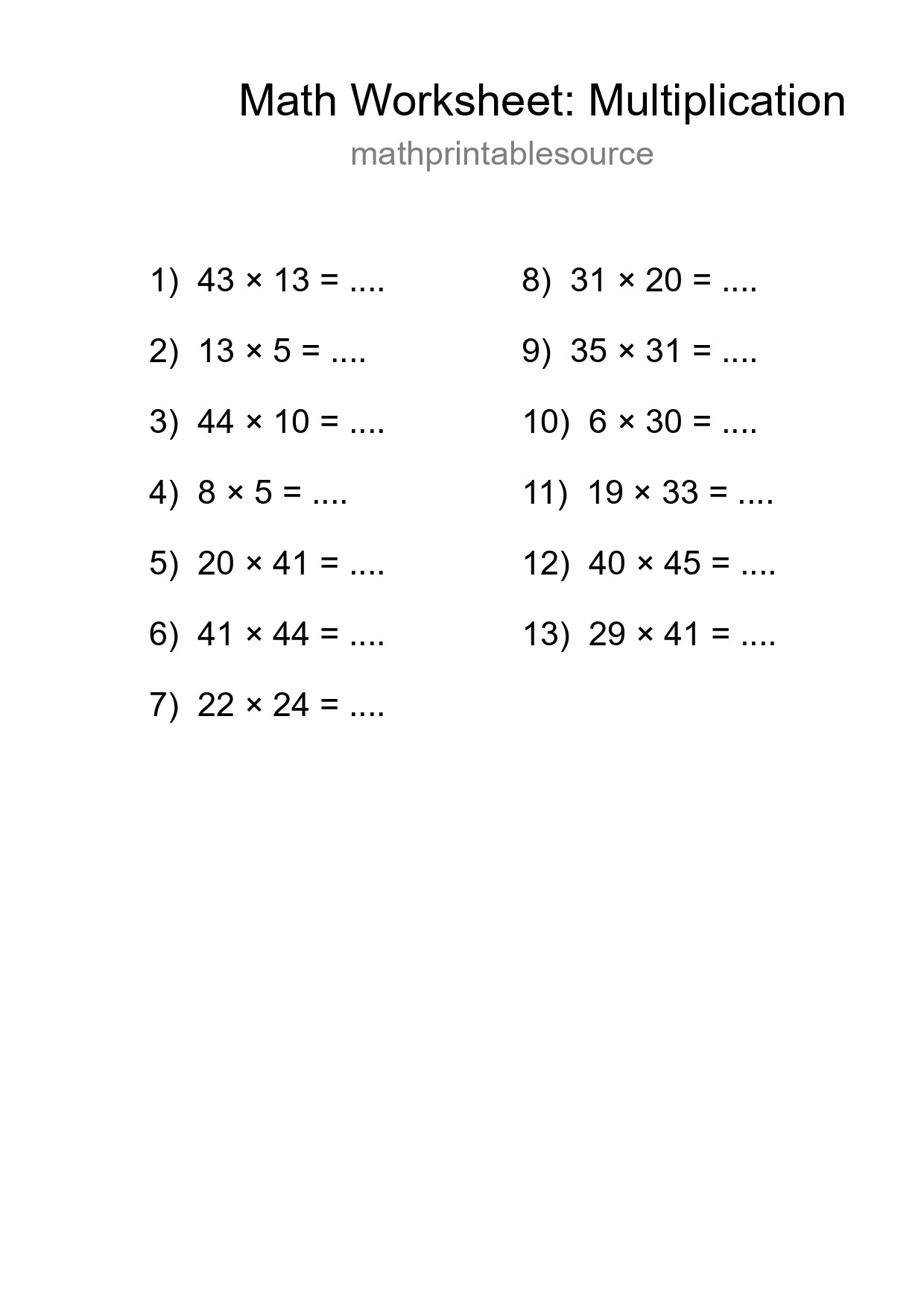 Free 13 Multiplication Math Worksheet For Grade 2 With Answers - Part 40