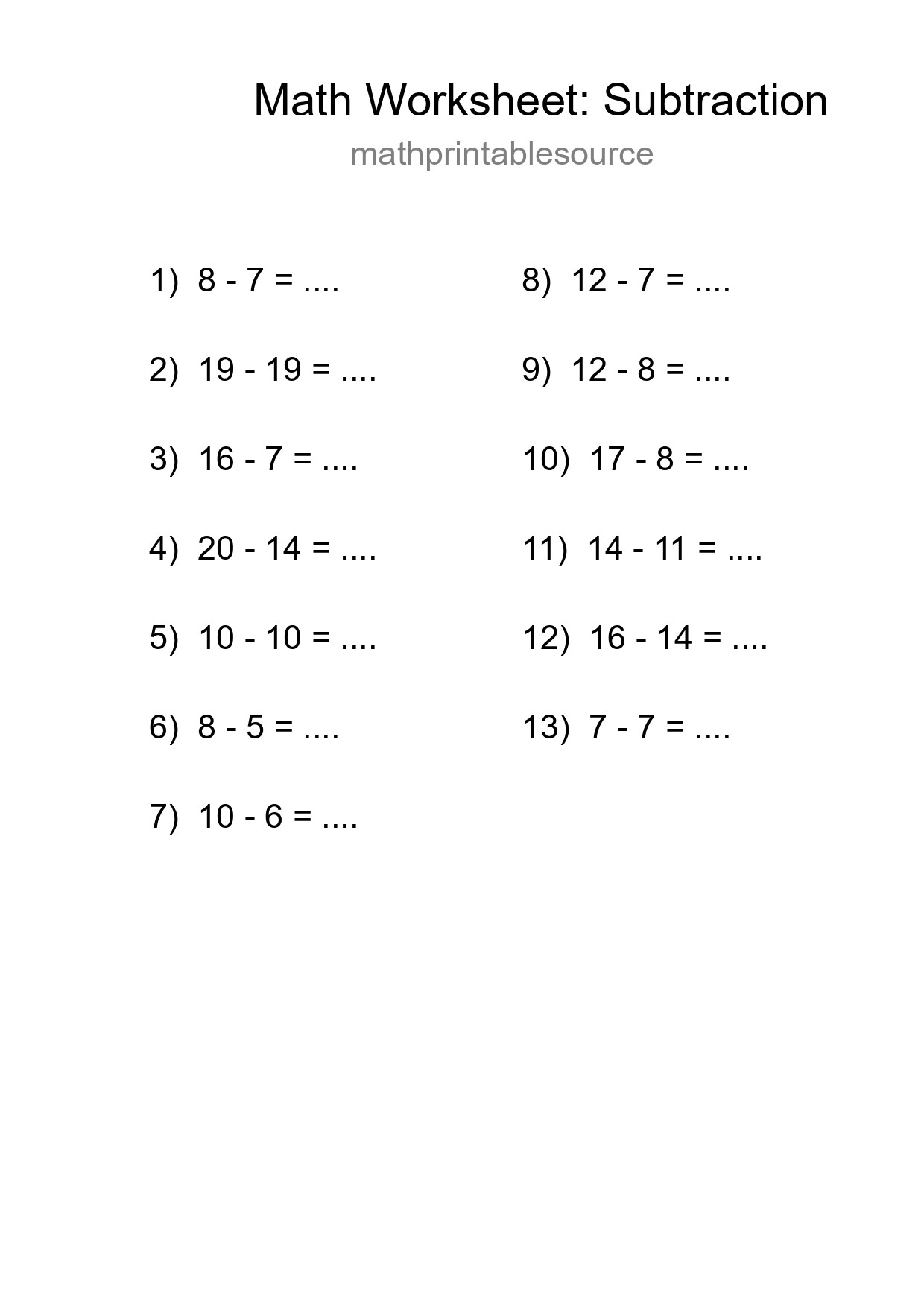 Free 13 Subtraction Math Worksheet For Grade 2 With Answers - Part 19
