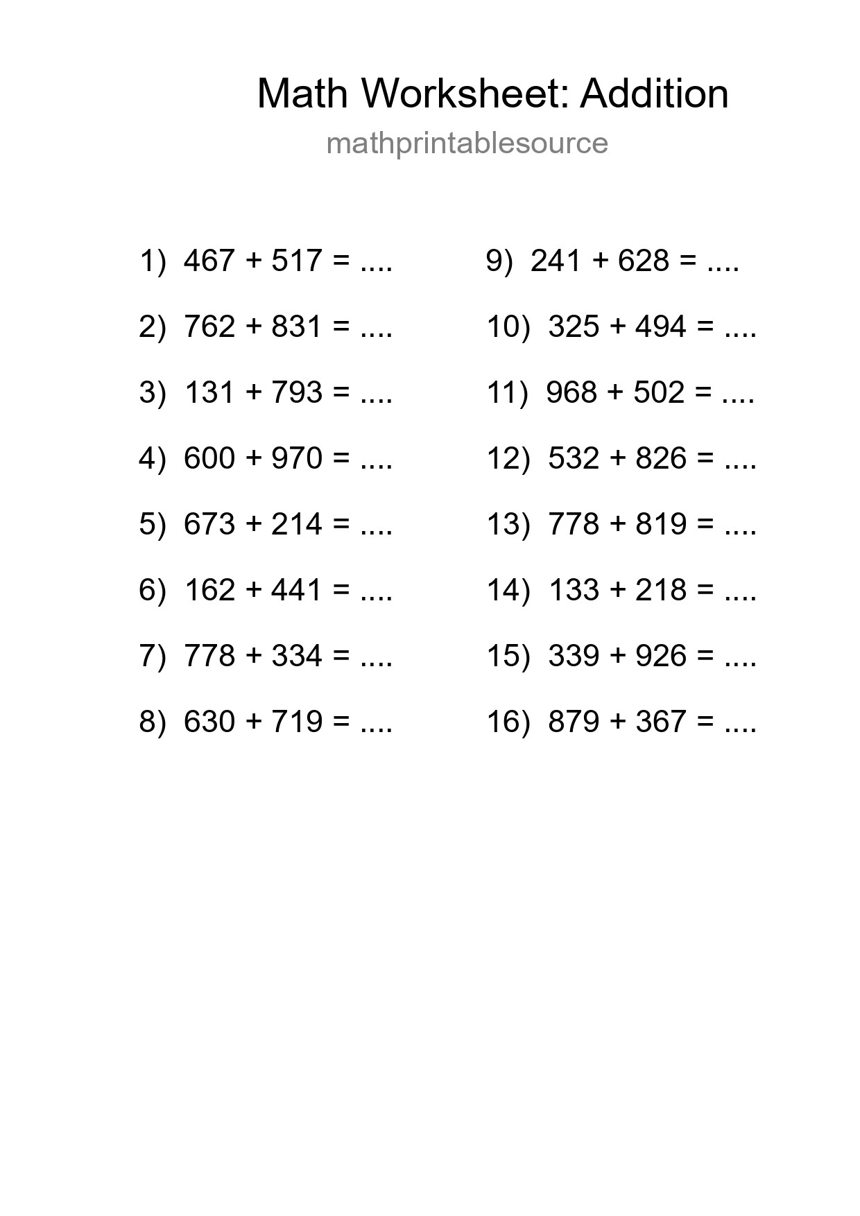 Free 16 Addition Math Worksheet For Grade 5 With Answers - Part 177