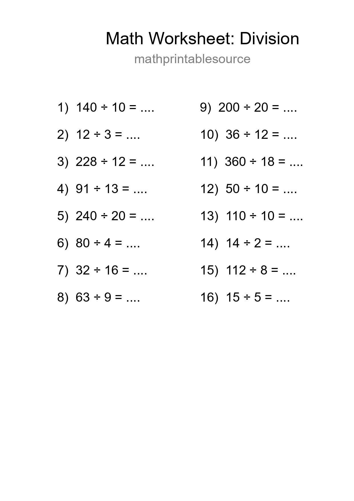 Free 16 Division Math Worksheet For Grade 2 With Answers - Part 158