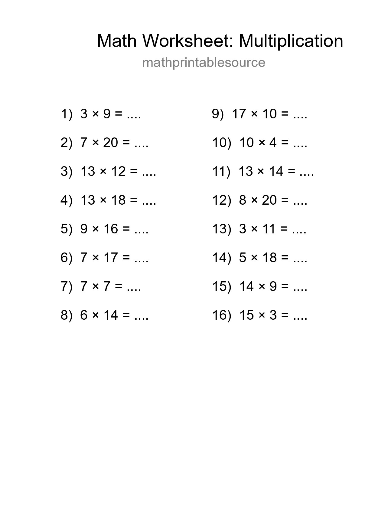 Free 16 Multiplication Math Worksheet For Grade 2 - Part 194