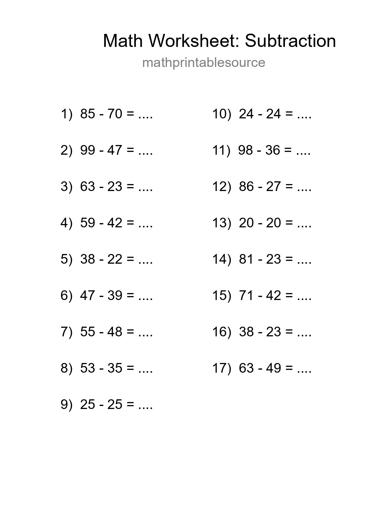 Free 17 Subtraction Math Worksheet For Grade 3 With Answers - Part 206