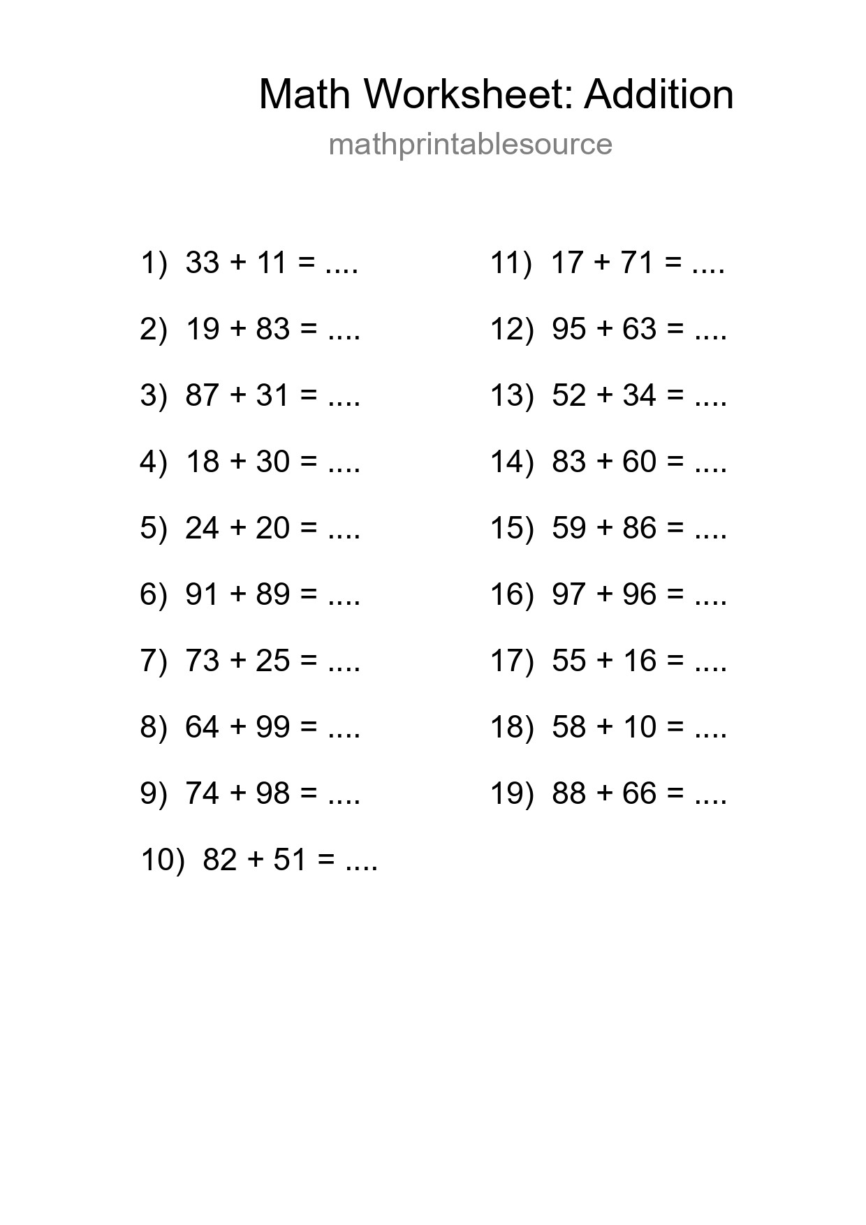 Free 19 Addition Math Worksheet For Grade 3 - Part 232