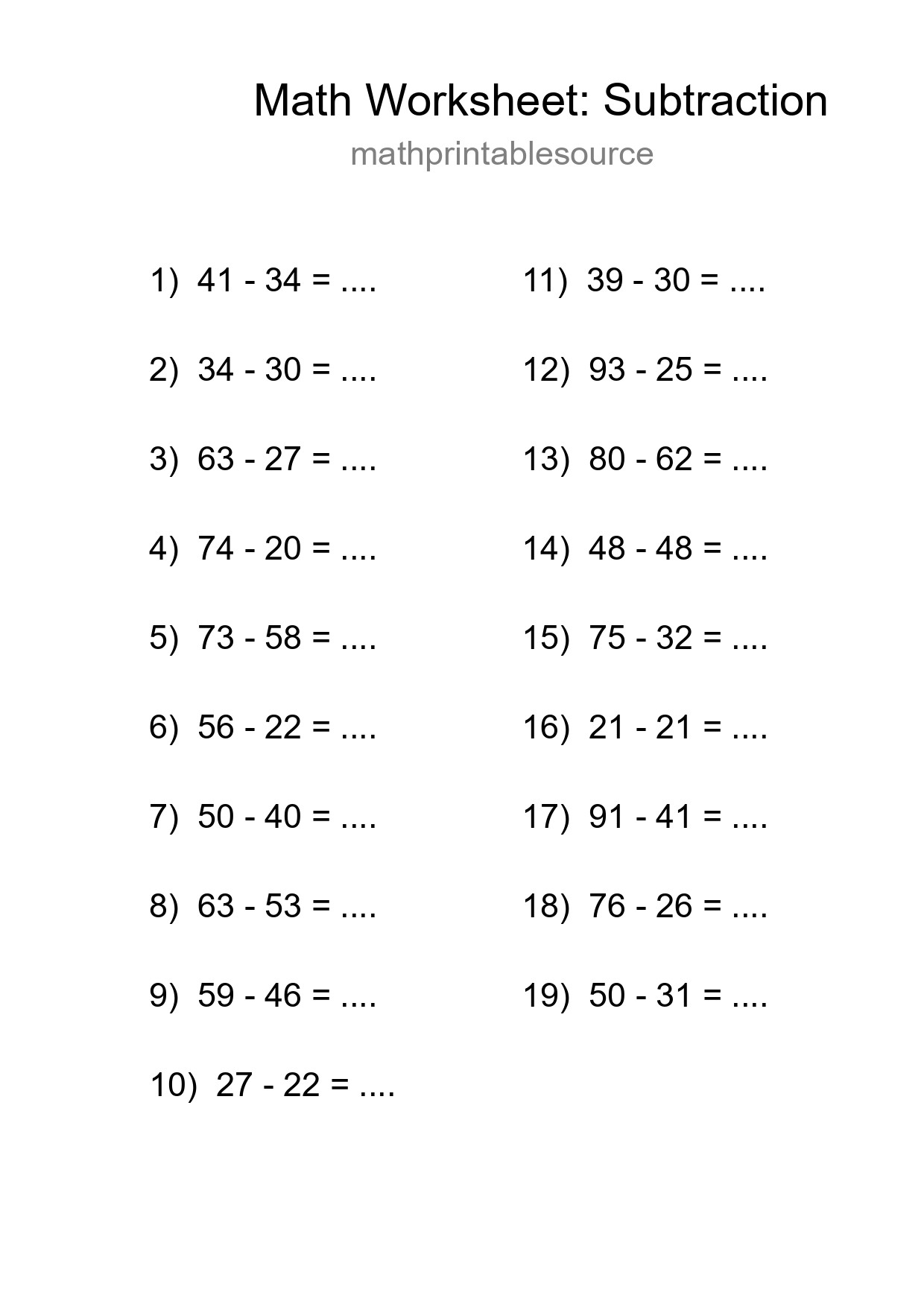 Free 19 Subtraction Math Worksheet For Grade 3 - Part 96