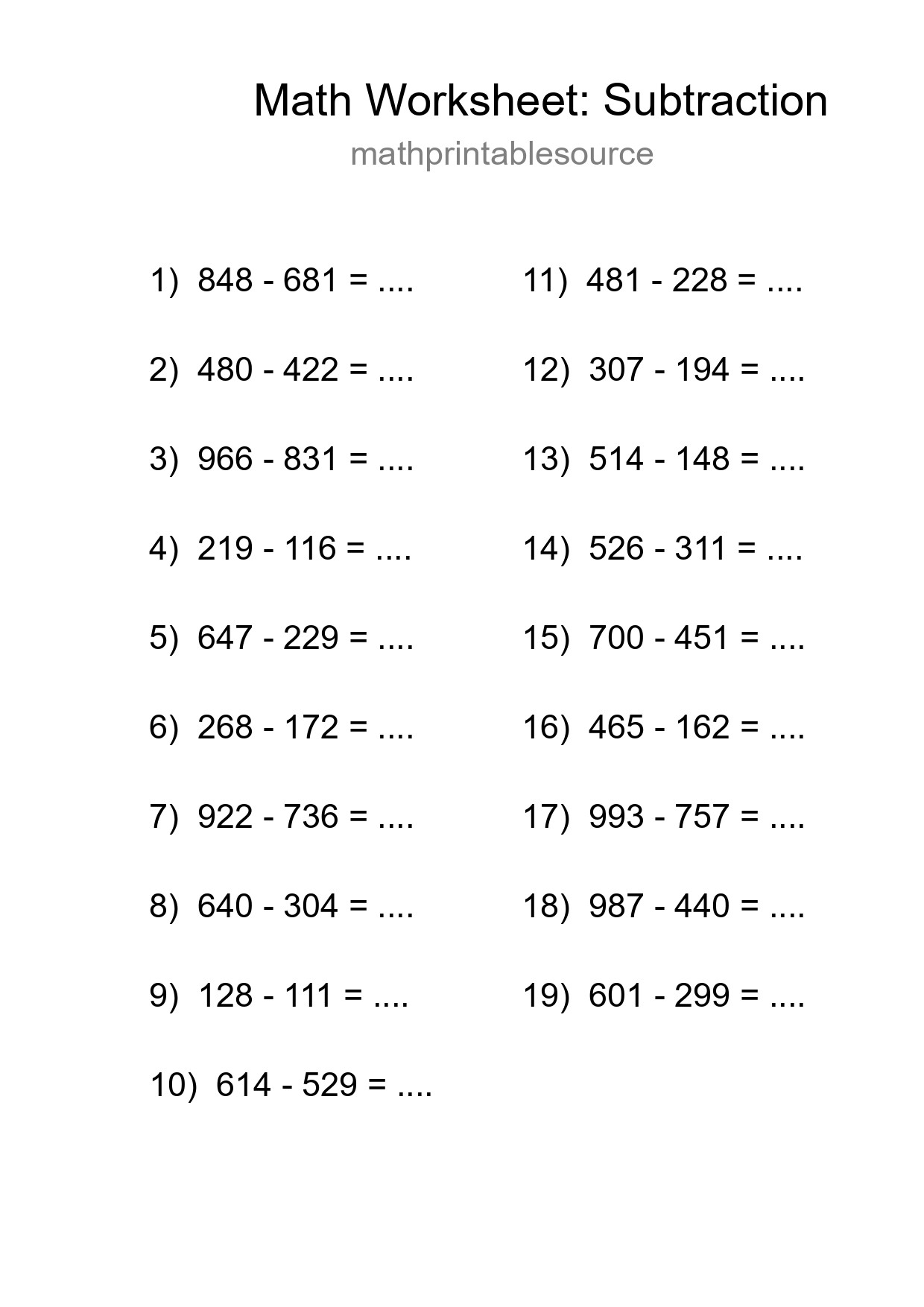Free 19 Subtraction Math Worksheet For Grade 5 - Part 8