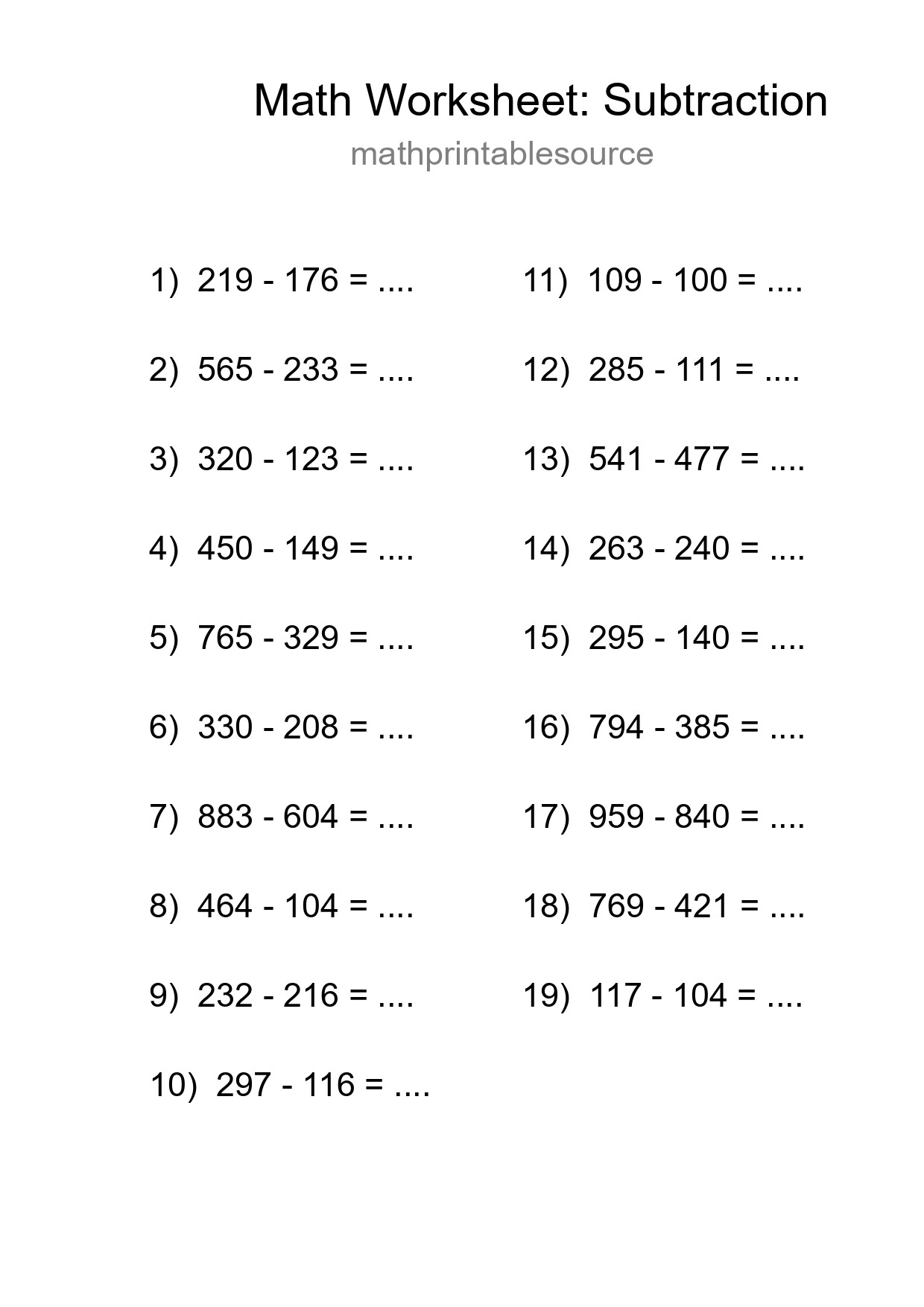 Free 19 Subtraction Math Worksheet For Grade 5 With Answers - Part 283