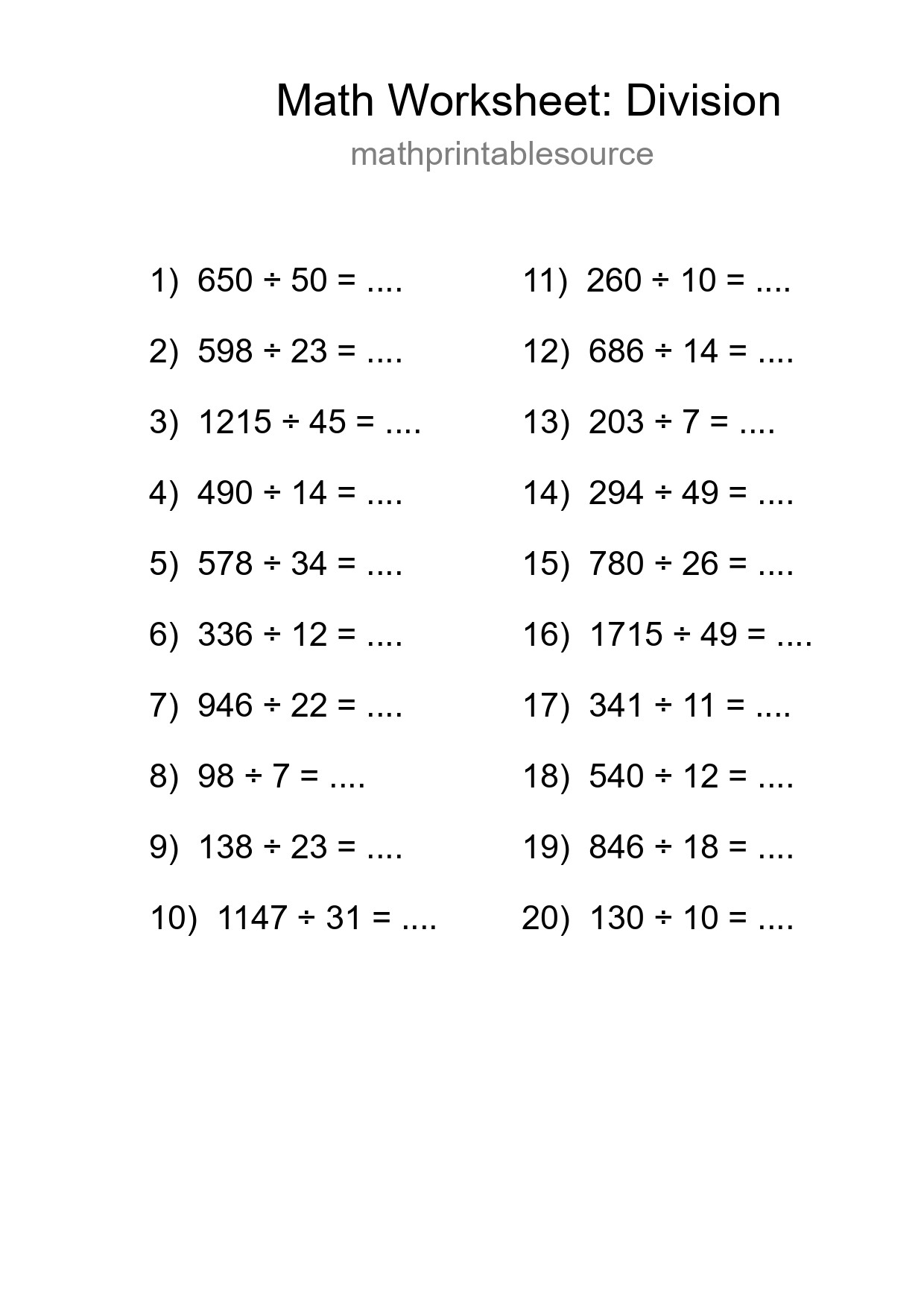 Free 20 Division Math Worksheet For Grade 2 - Part 136