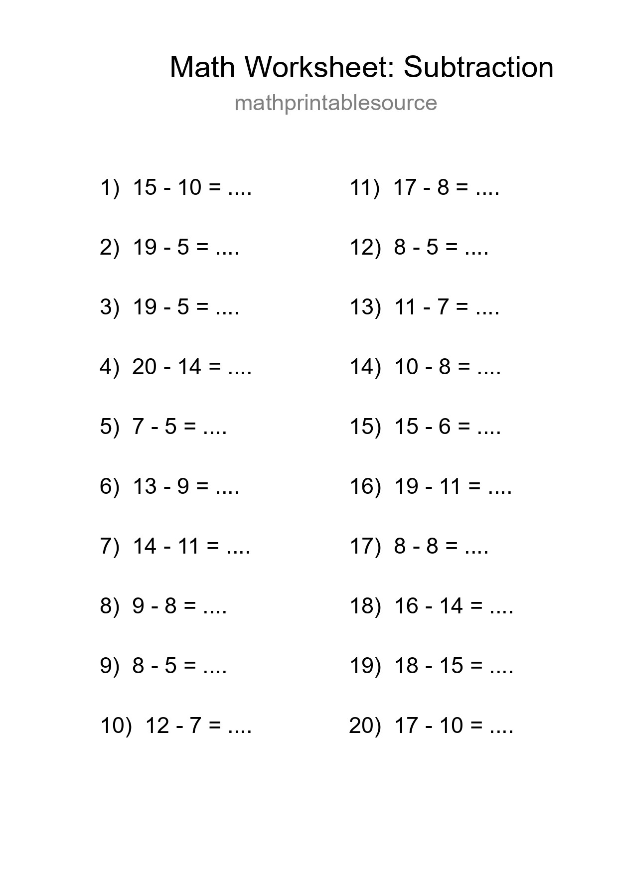 Free 20 Subtraction Math Worksheet For Grade 2 With Answers - Part 41