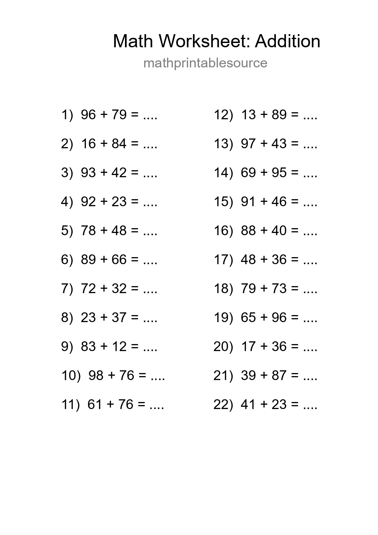 Free 22 Addition Math Worksheet For Grade 3 - Part 78