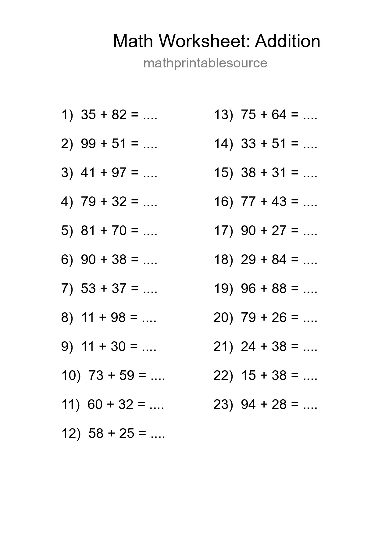 Free 23 Addition Math Worksheet For Grade 3 - Part 56
