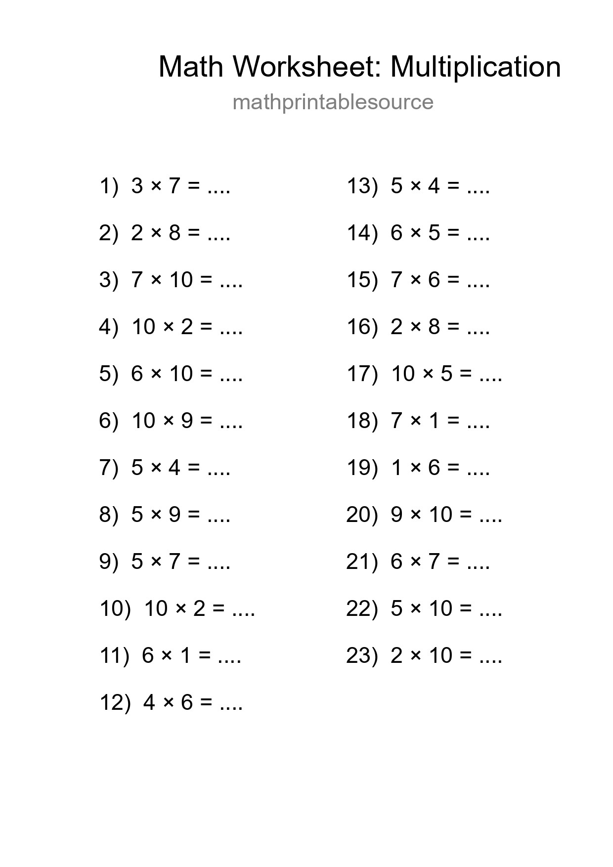 Free 23 Multiplication Math Worksheet For Grade 1 - Part 172