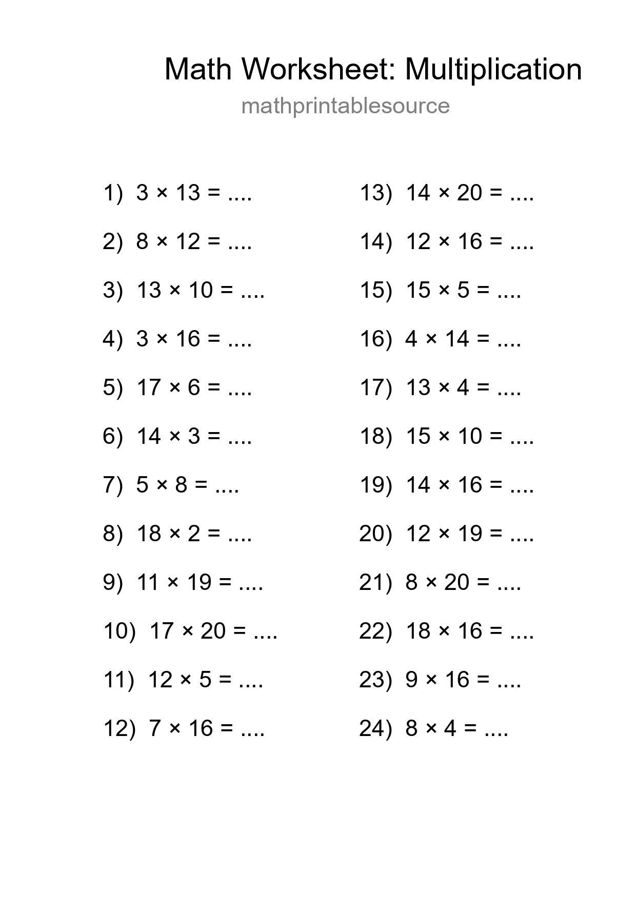 Free 24 Multiplication Math Worksheet For Grade 2 - Part 216