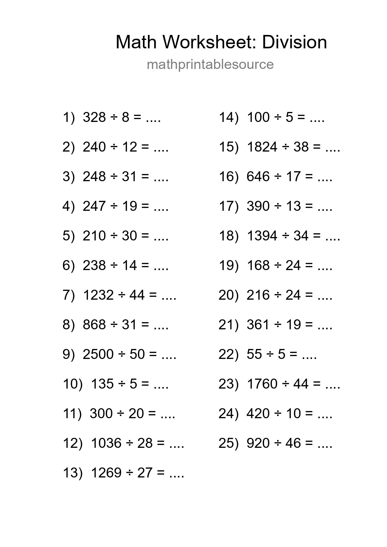 Free 25 Division Math Worksheet For Grade 2 - Part 191
