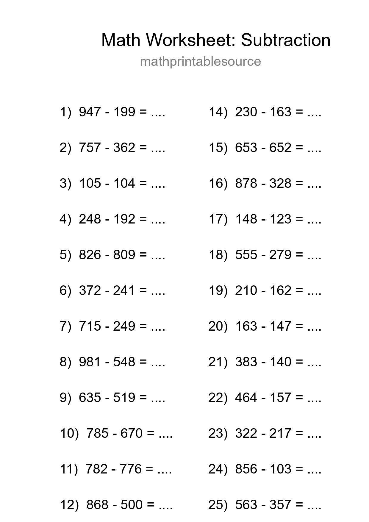 Free 25 Subtraction Math Worksheet For Grade 5 With Answers - Part 217