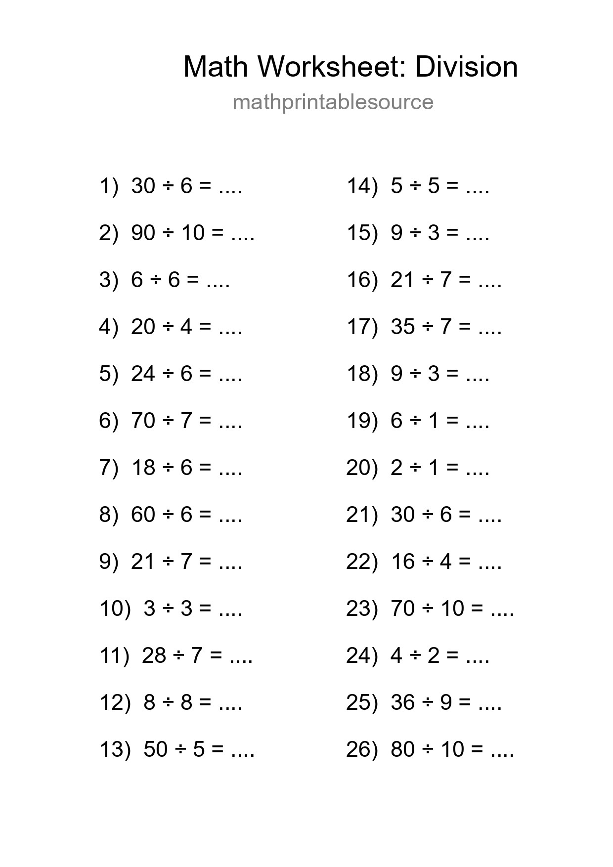 Free 26 Division Math Worksheet For Grade 1 - Part 290