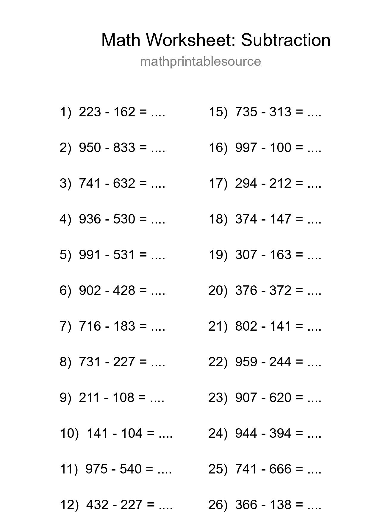 Free 27 Subtraction Math Worksheet For Grade 5 - Part 151