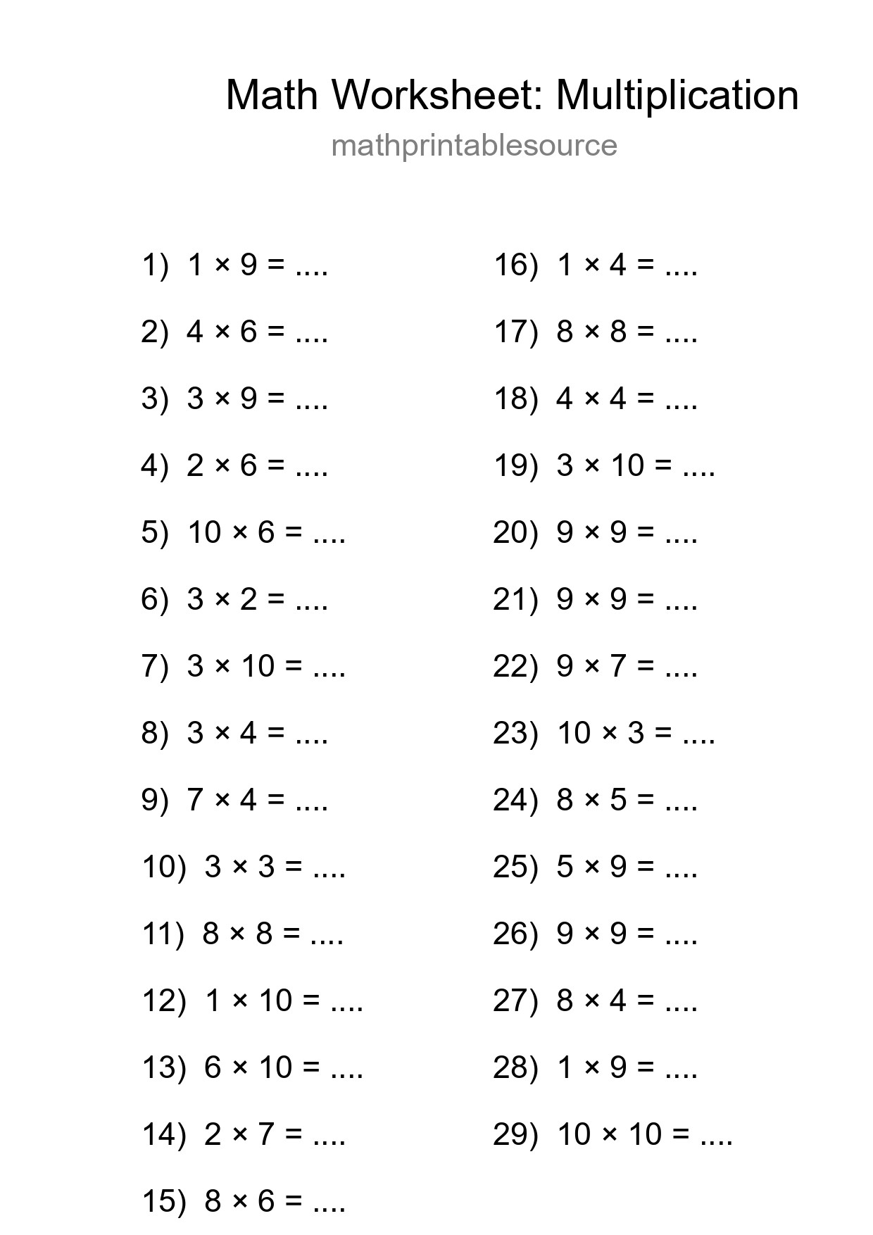 Free 29 Multiplication Math Worksheet For Grade 1 With Answers - Part 238