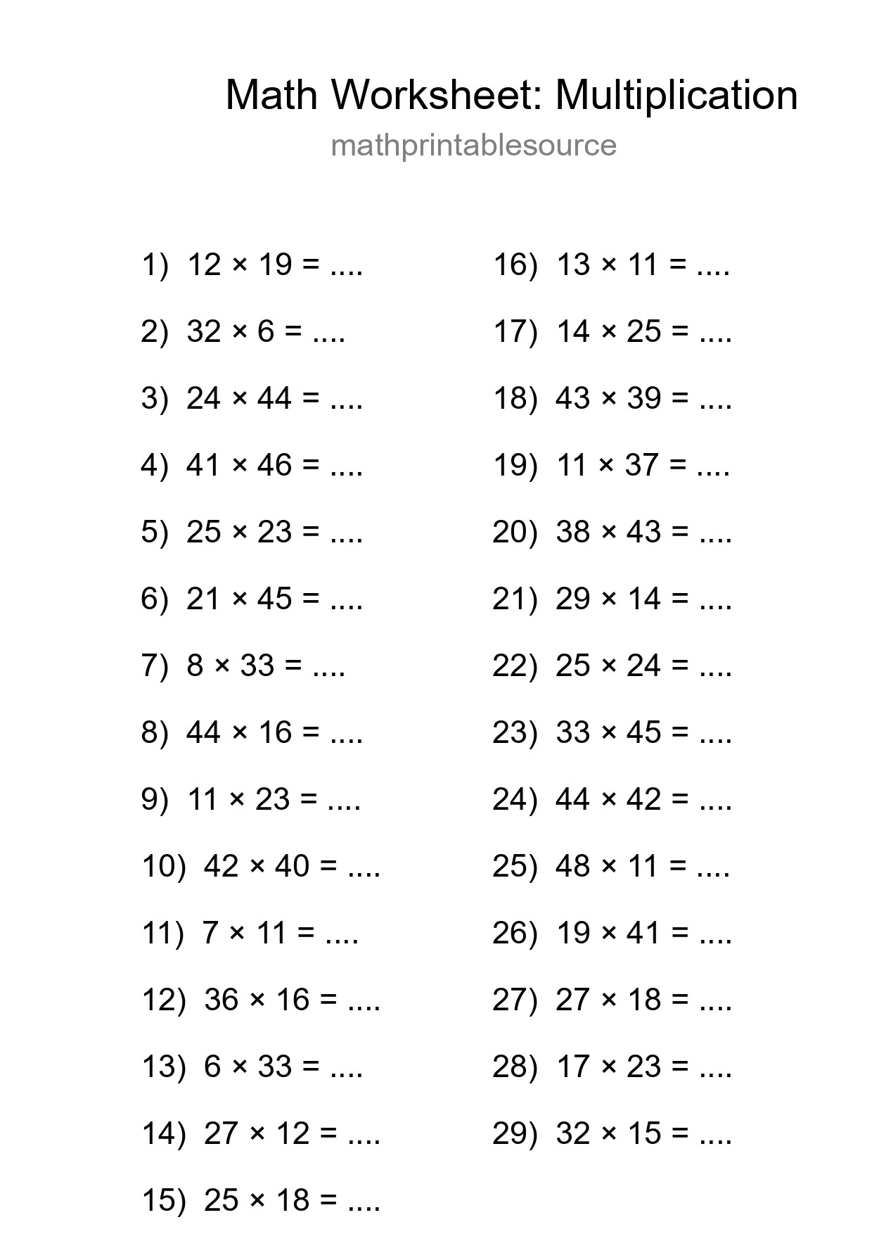 Free 29 Multiplication Math Worksheet For Grade 2 - Part 282