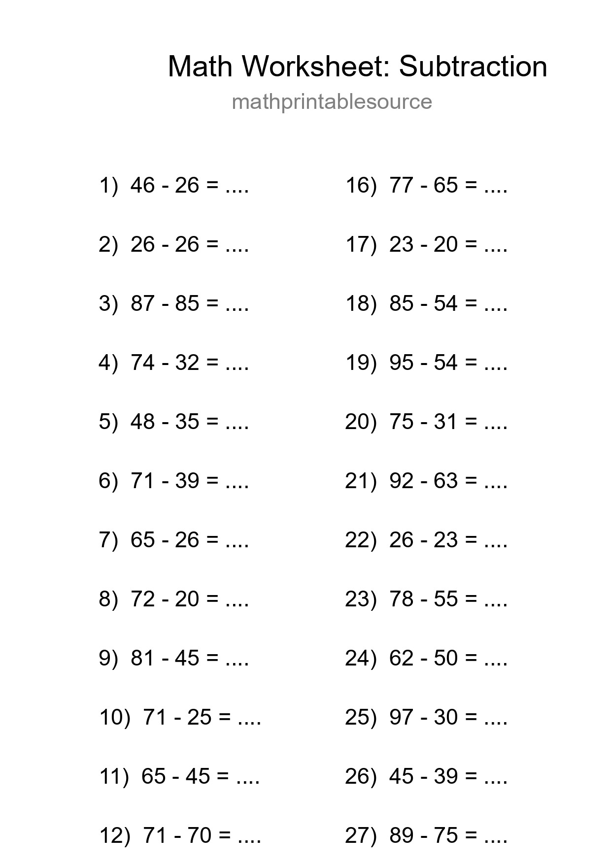 Free 29 Subtraction Math Worksheet For Grade 3 - Part 52