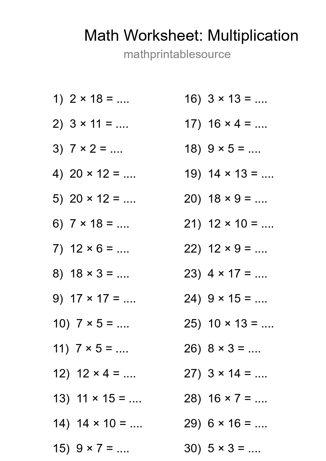 Free 30 Multiplication Math Worksheet For Grade 2 - Part 18