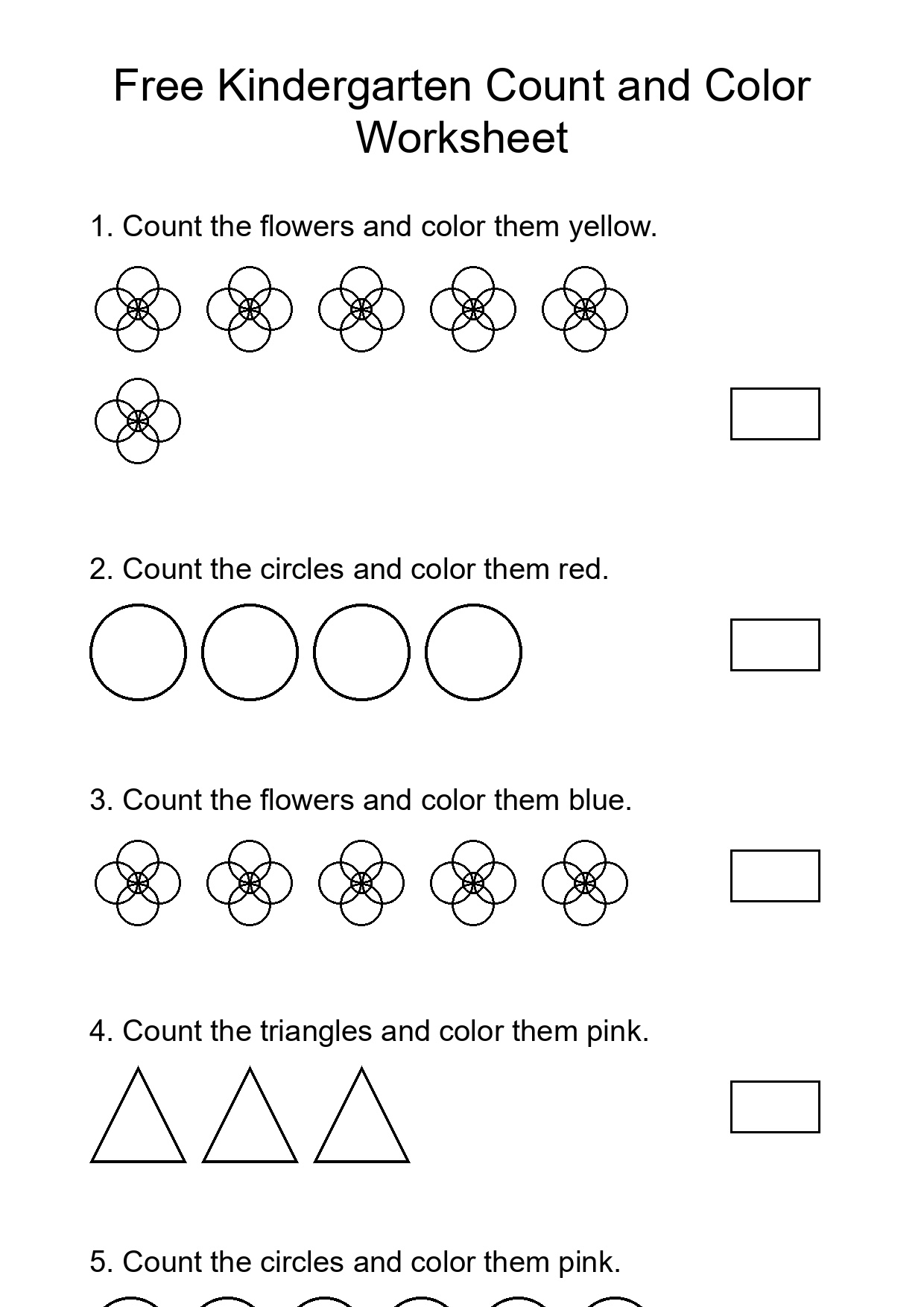Free Kindergarten Count and Color Worksheet