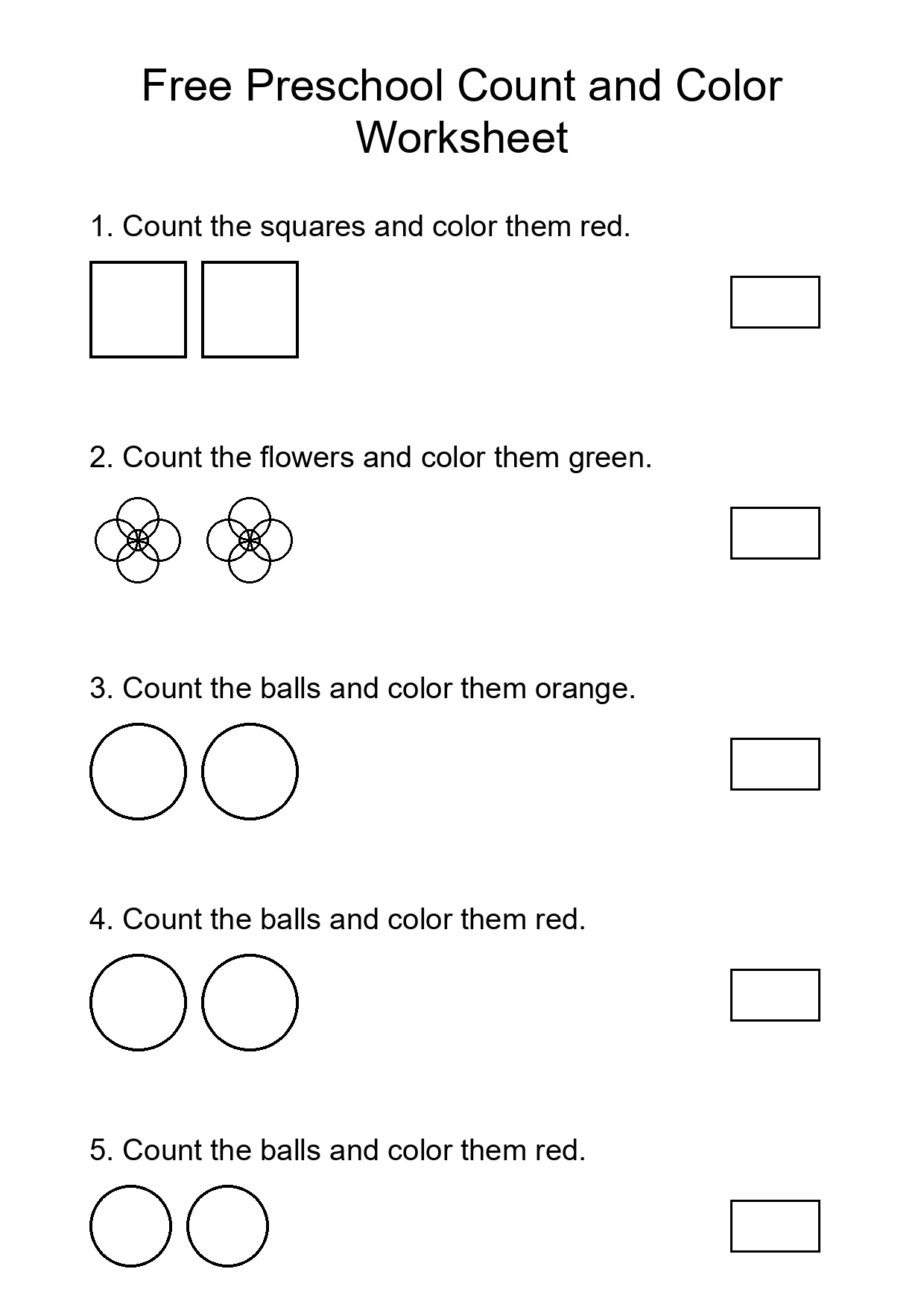 Free Preschool Count and Color Worksheet