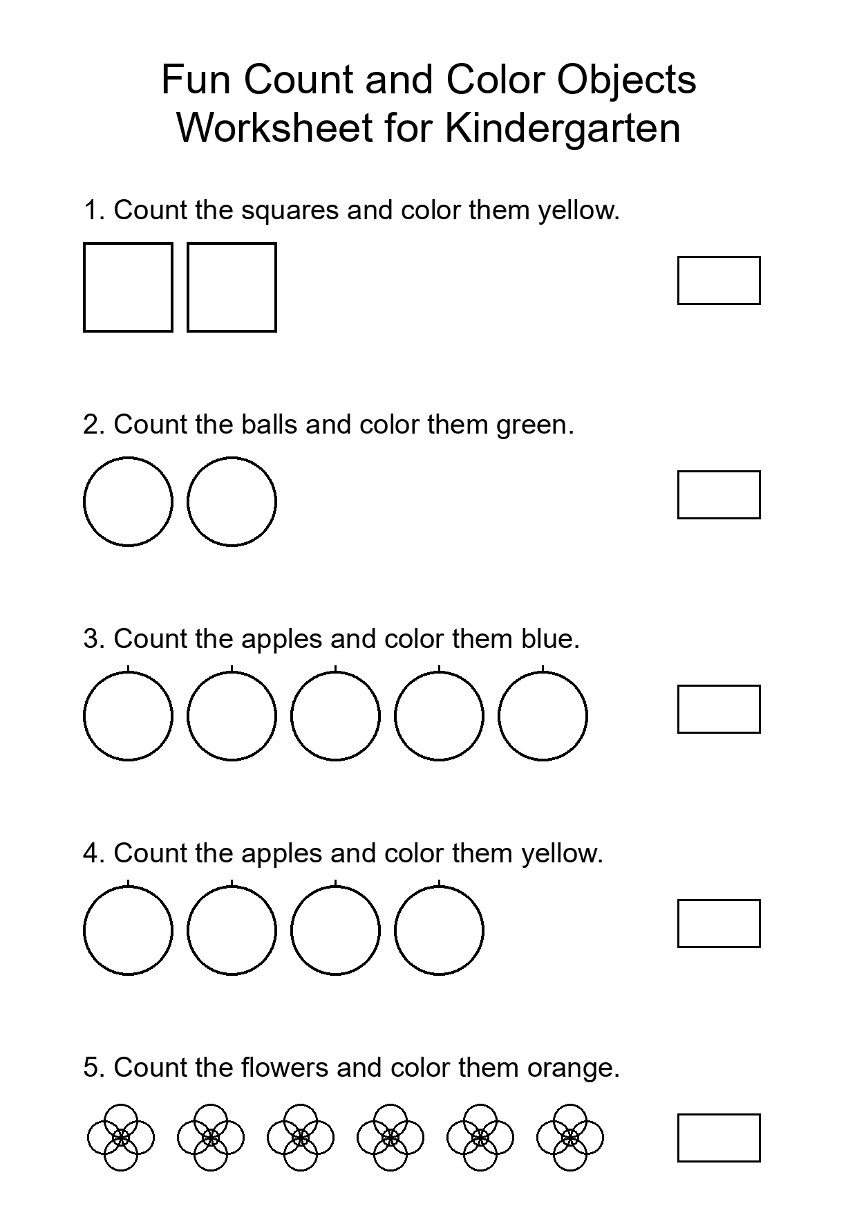 Fun Count and Color Objects Worksheet for Kindergarten