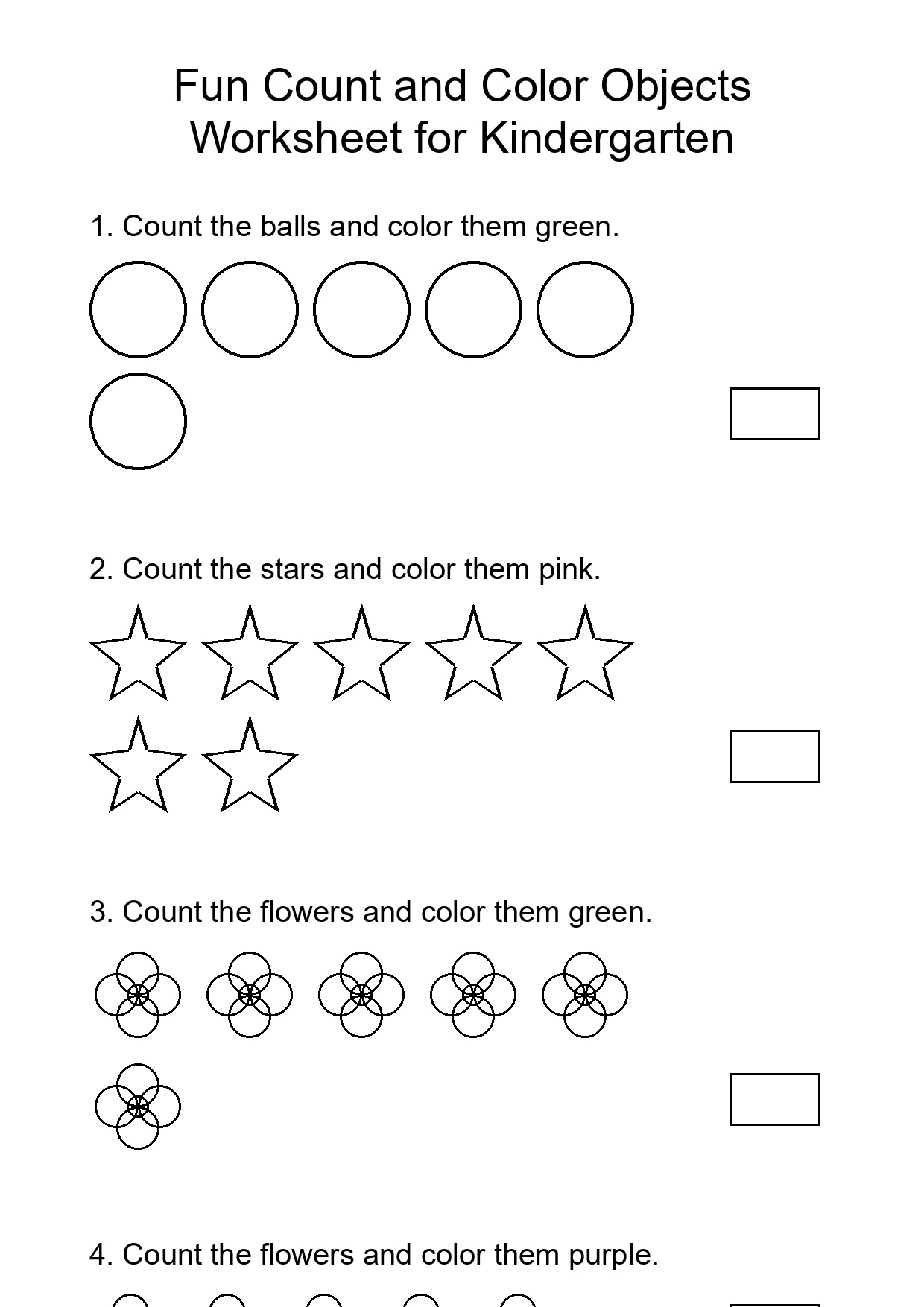 Fun Count and Color Objects Worksheet for Kindergarten