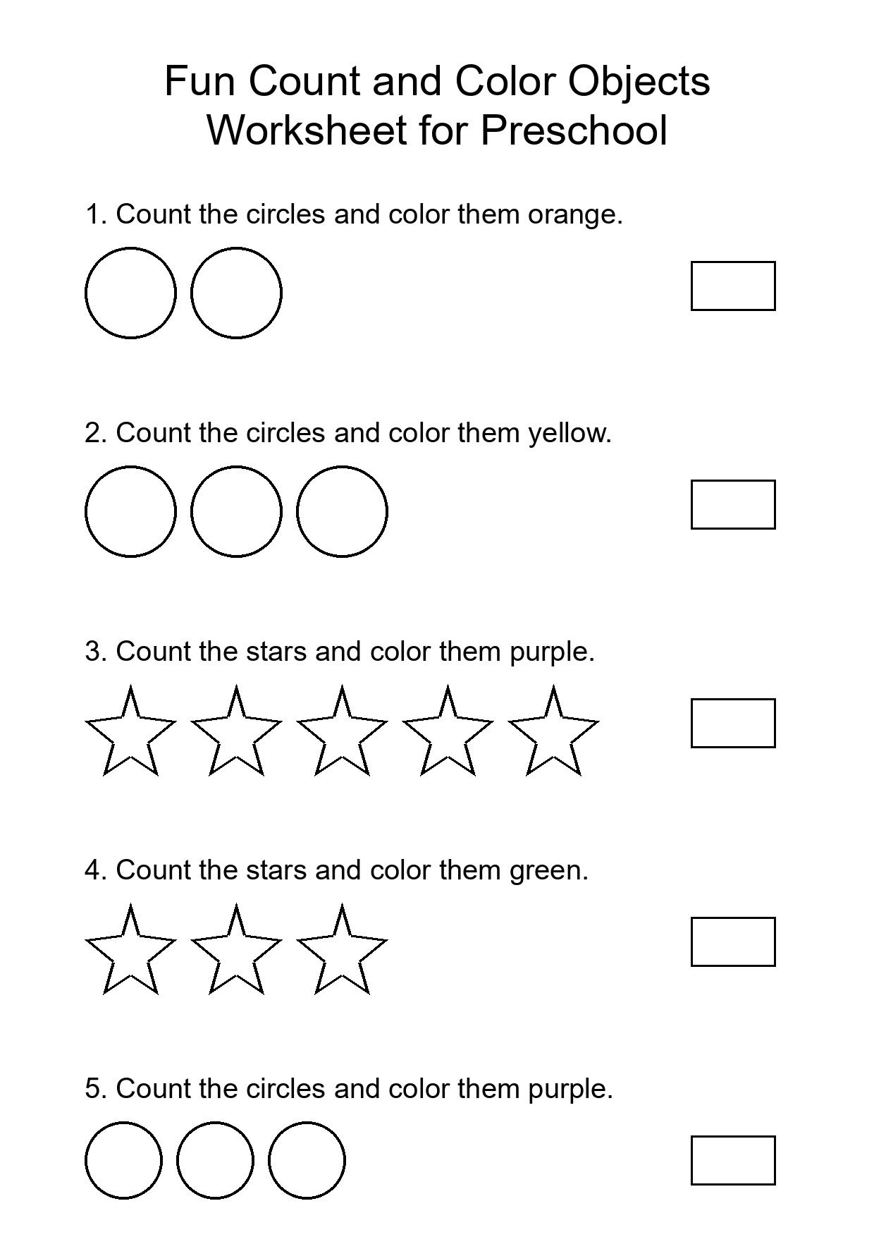 Fun Count and Color Objects Worksheet for Preschool