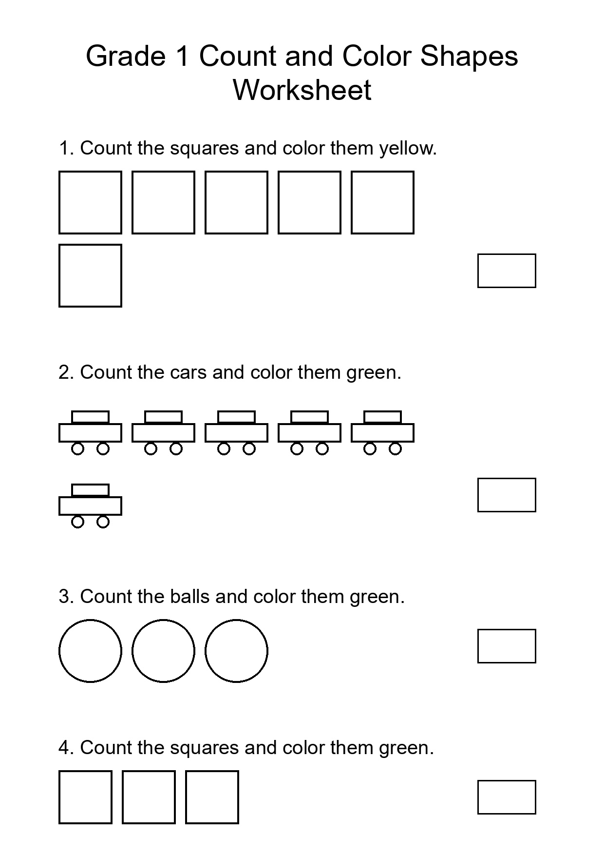 Grade 1 Count and Color Shapes Worksheet