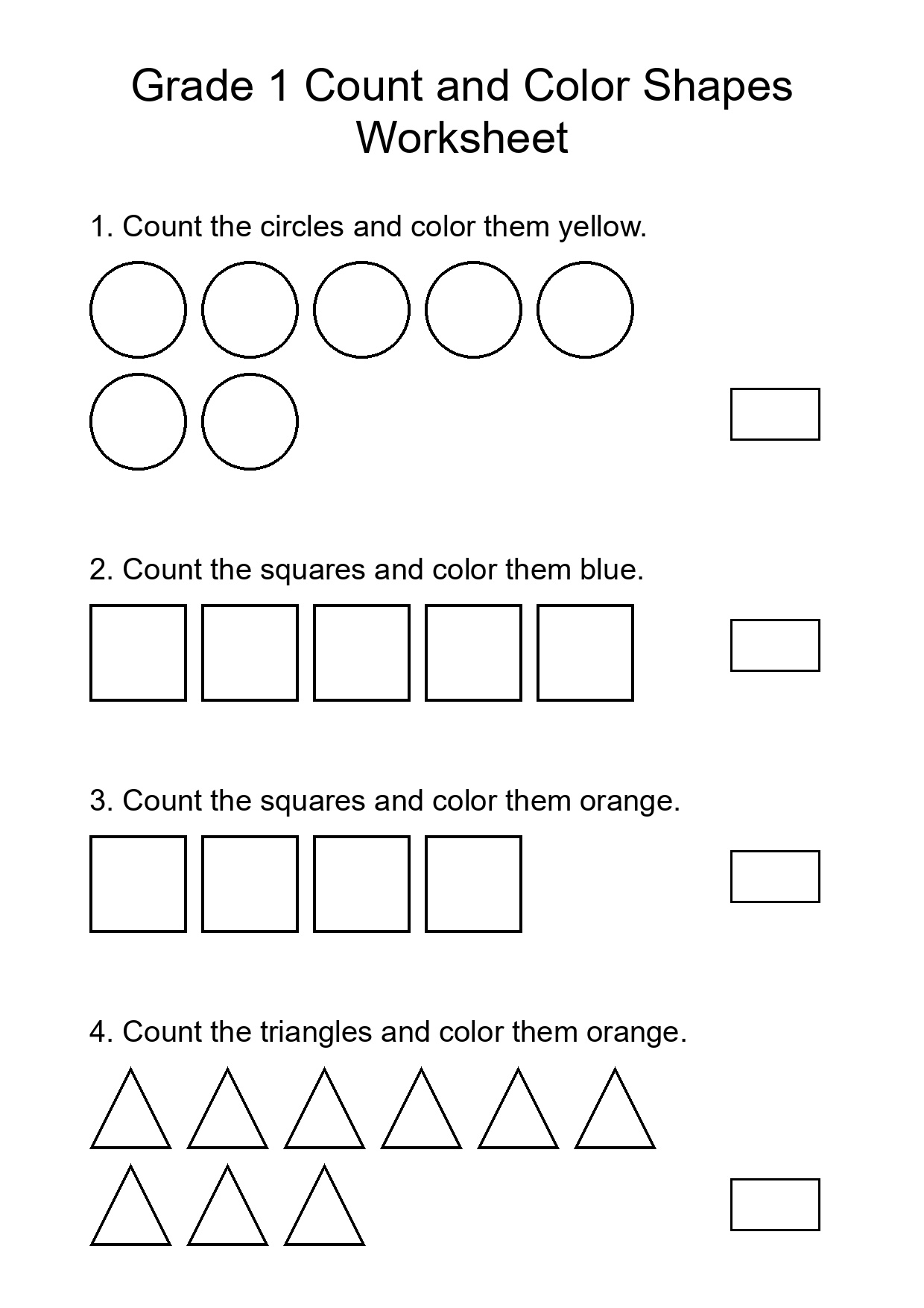 Grade 1 Count and Color Shapes Worksheet