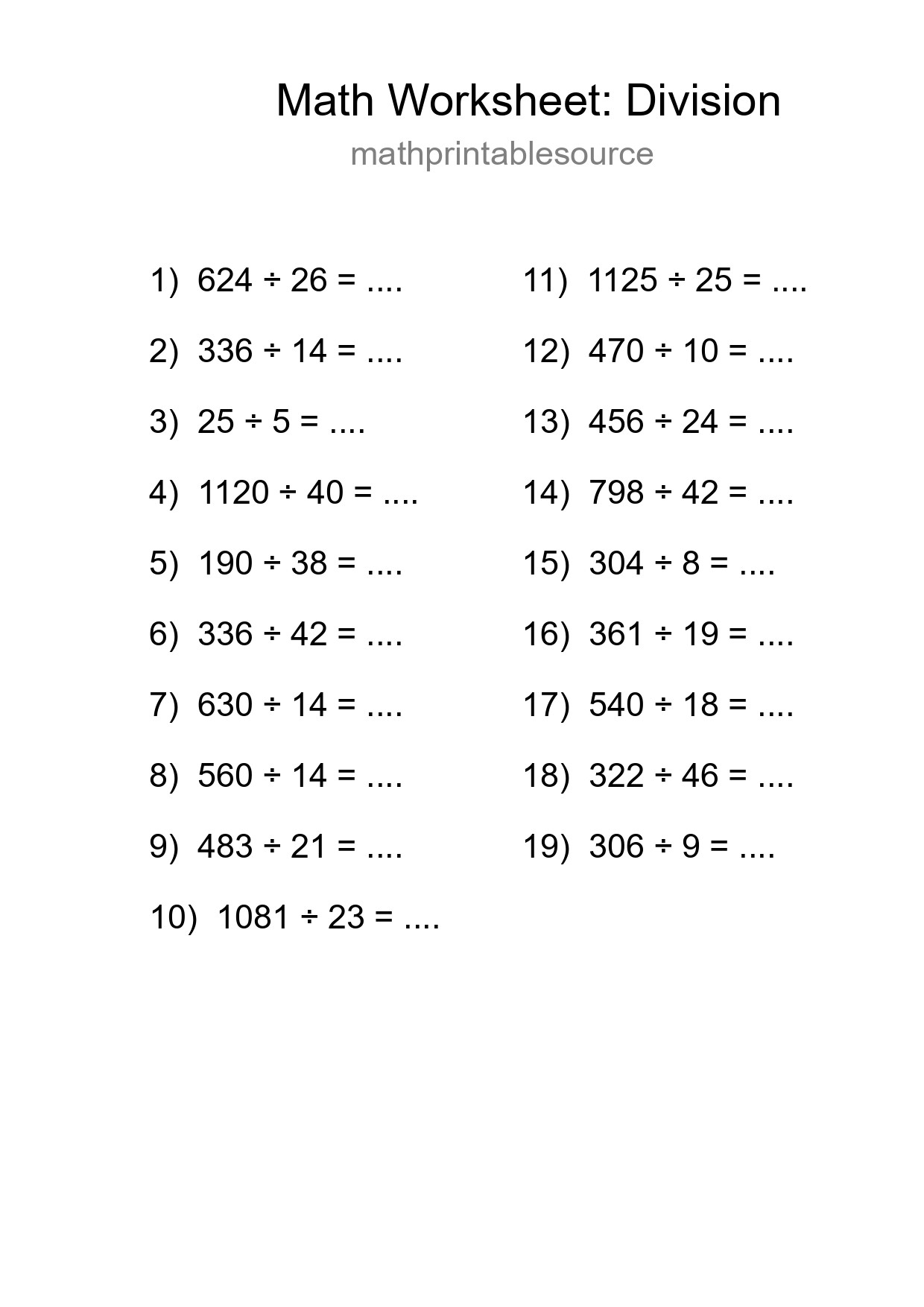Grade 2 Division Practice Worksheet (19 Problems) - Part 15