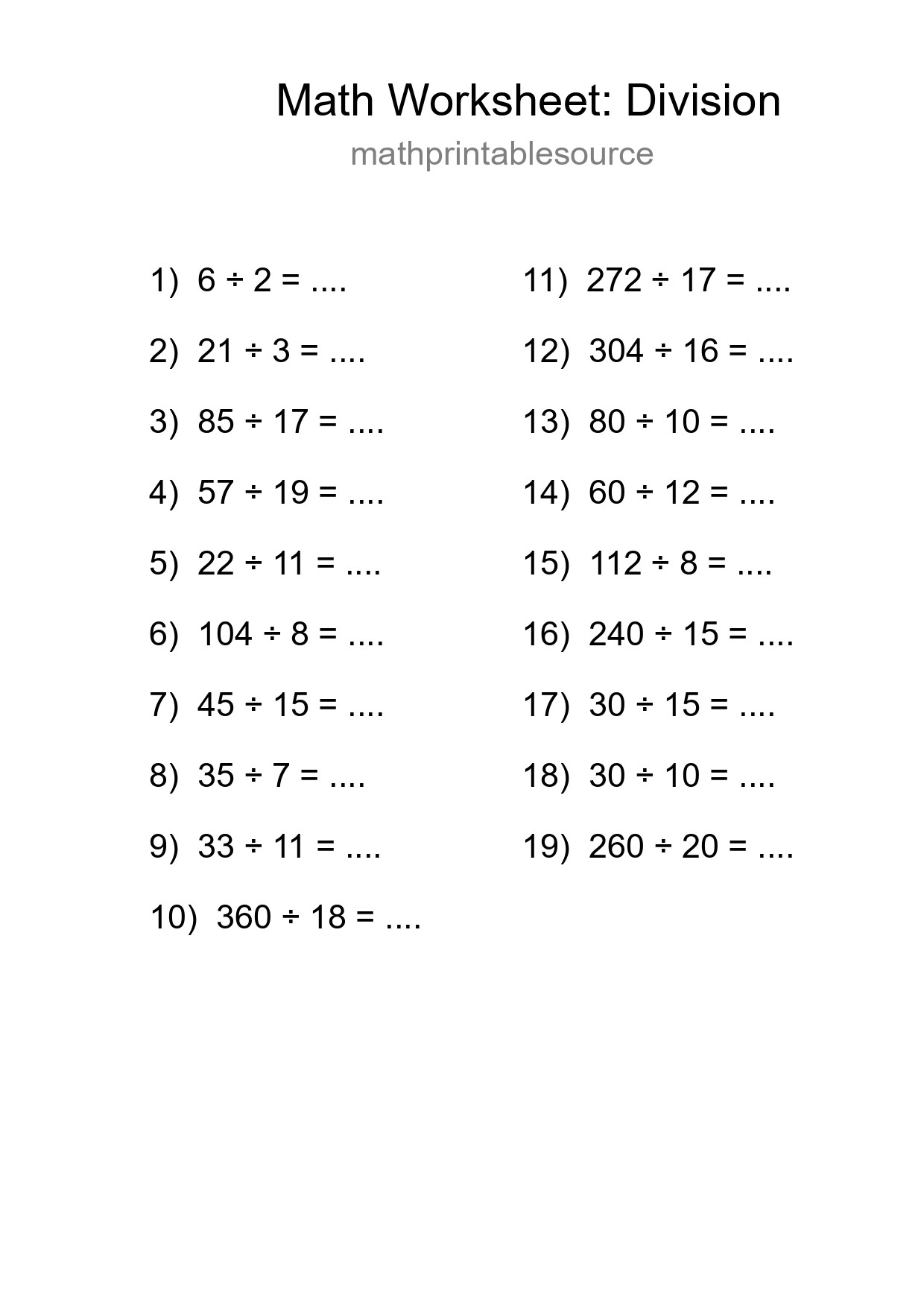 Grade 2 Division Practice Worksheet (19 Problems) - Part 246