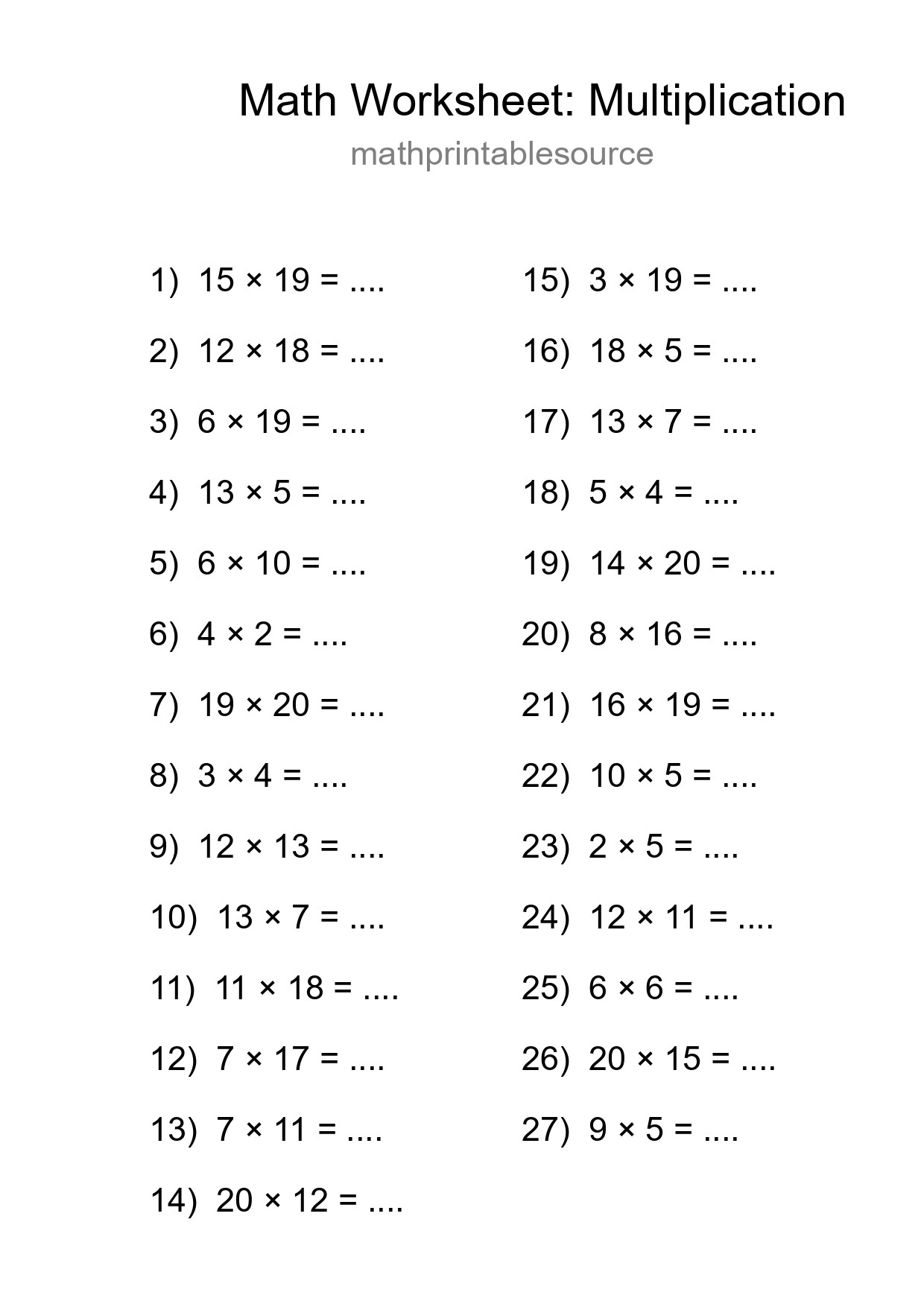 Grade 2 Multiplication Practice Worksheet (27 Problems) - Part 249