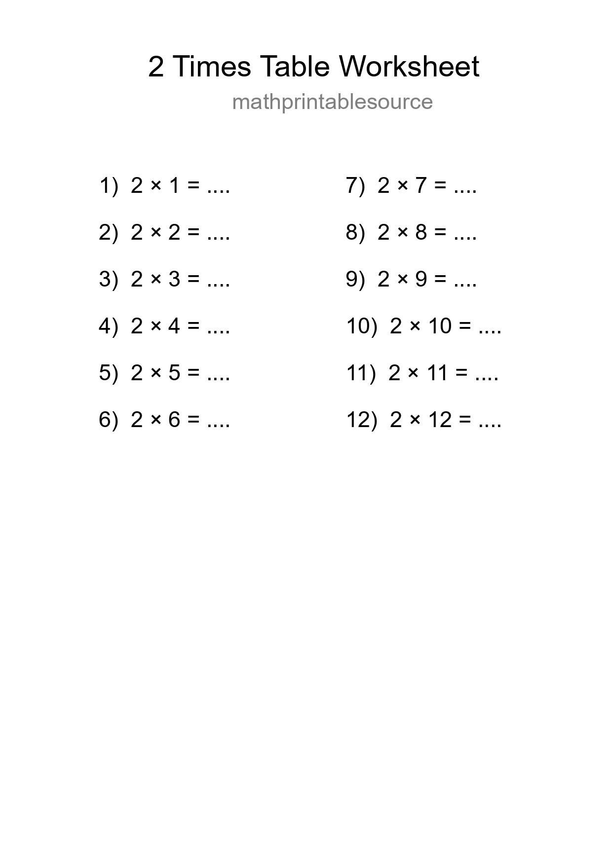 Grade 2 Multiplication Table 2 Practice - Part 152