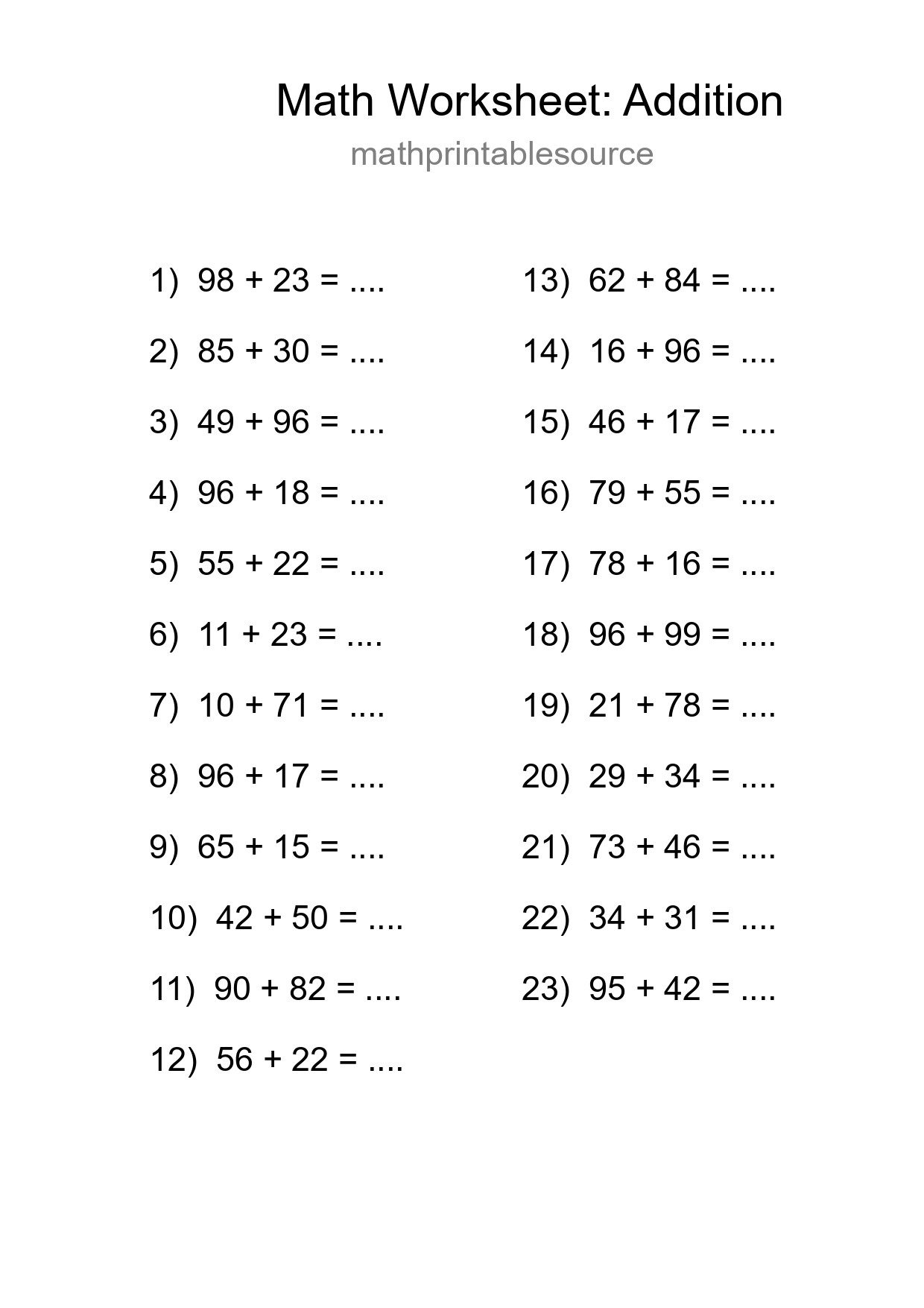 Grade 3 Addition Practice Worksheet (23 Problems) - Part 144