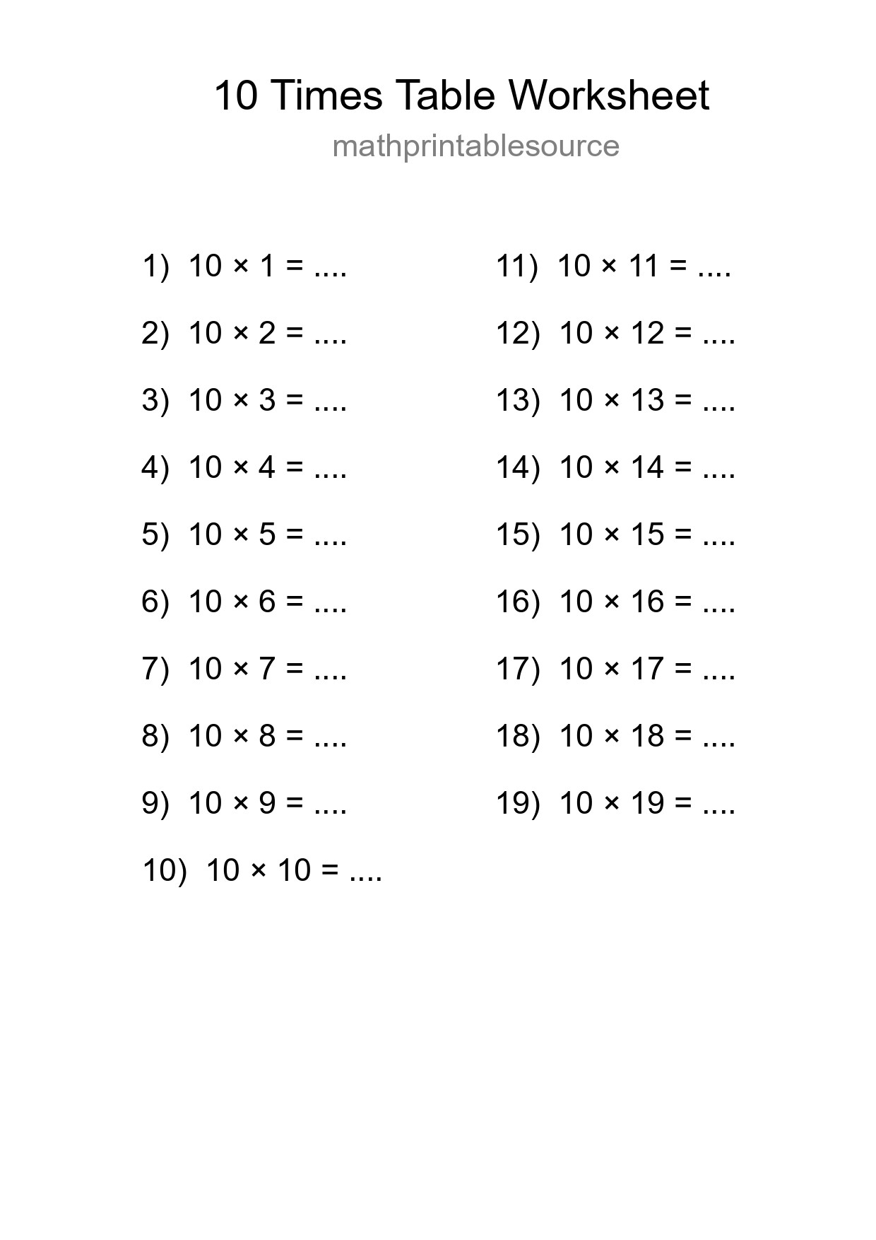 Grade 3 Multiplication Table 10 Practice - Part 251