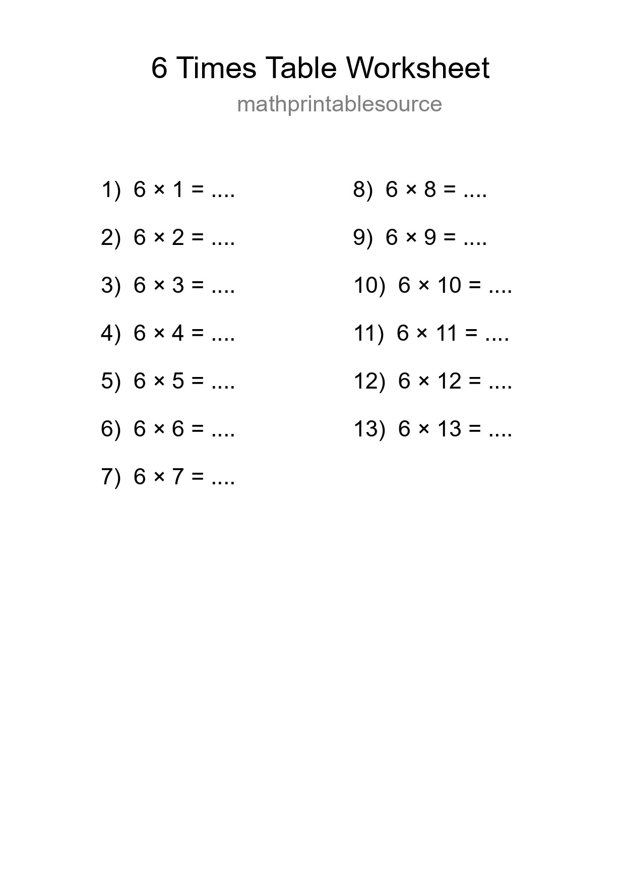 Grade 3 Multiplication Table 6 Practice - Part 130