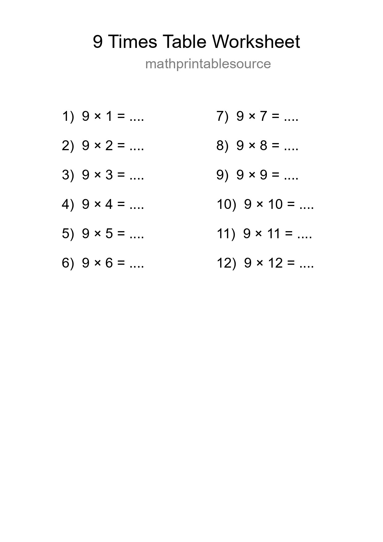 Grade 3 Multiplication Table 9 Practice - Part 86