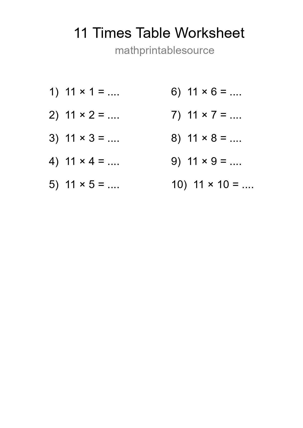 Grade 4 Multiplication Table 11 Practice - Part 284