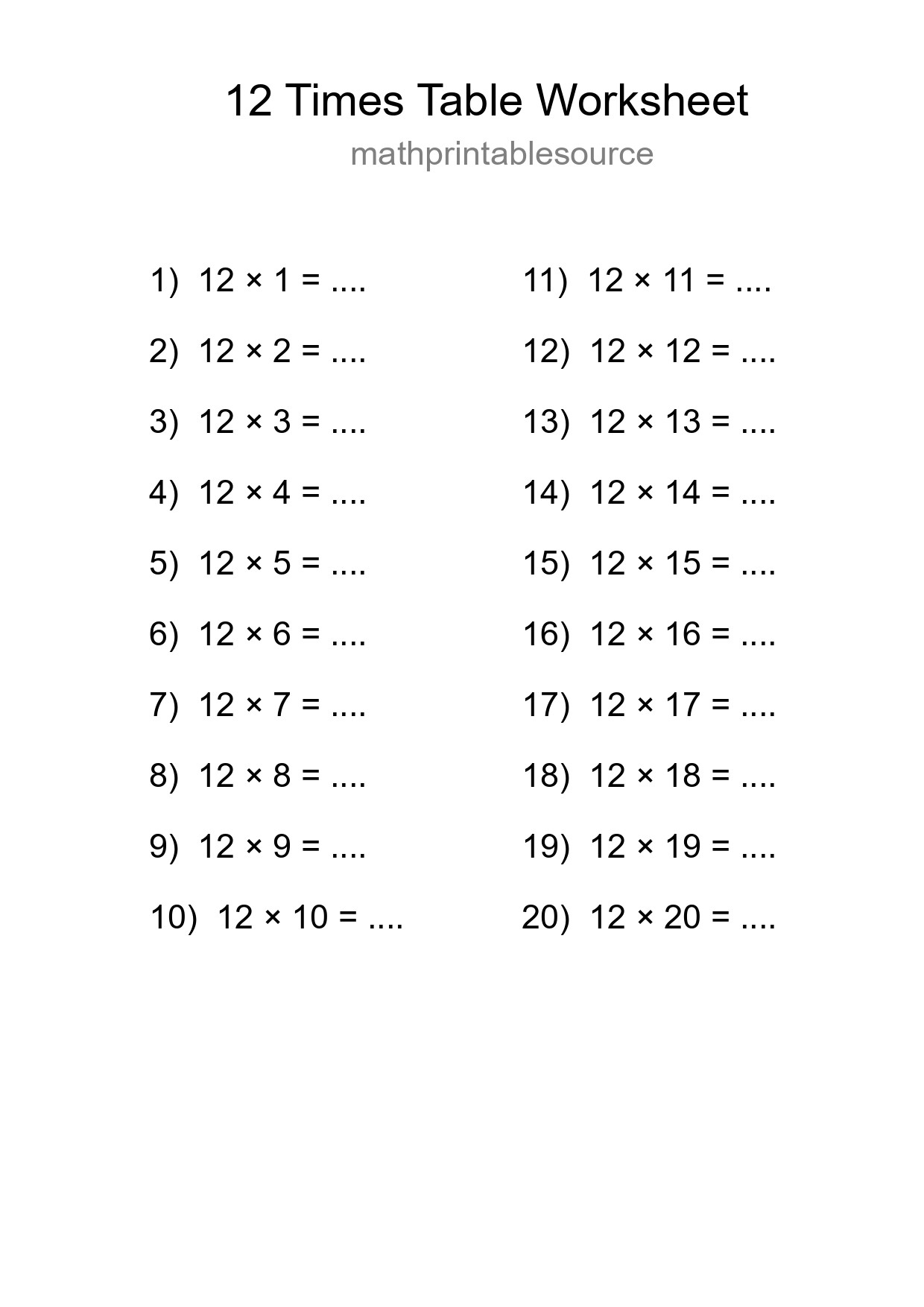 Grade 4 Multiplication Table 12 Practice - Part 163