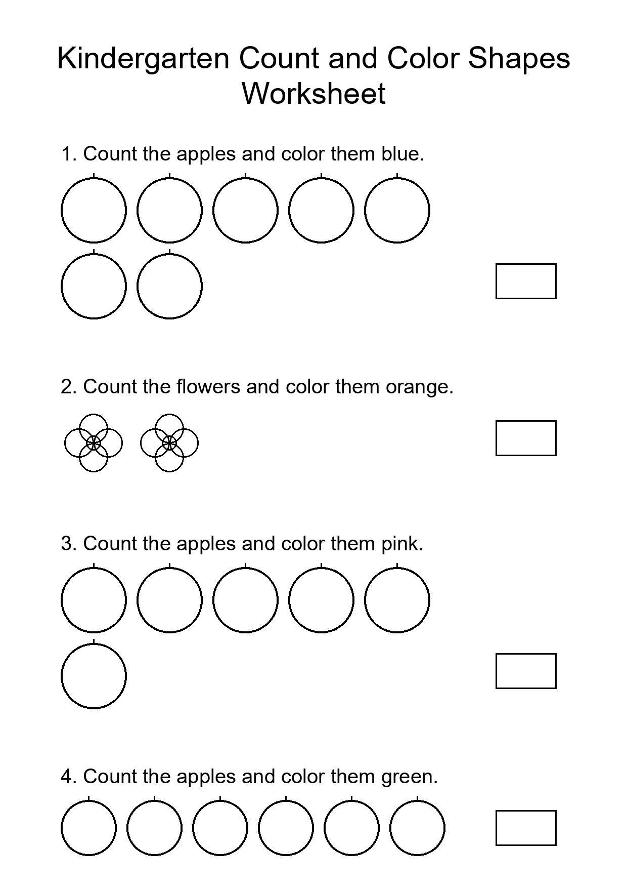 Kindergarten Count and Color Shapes Worksheet