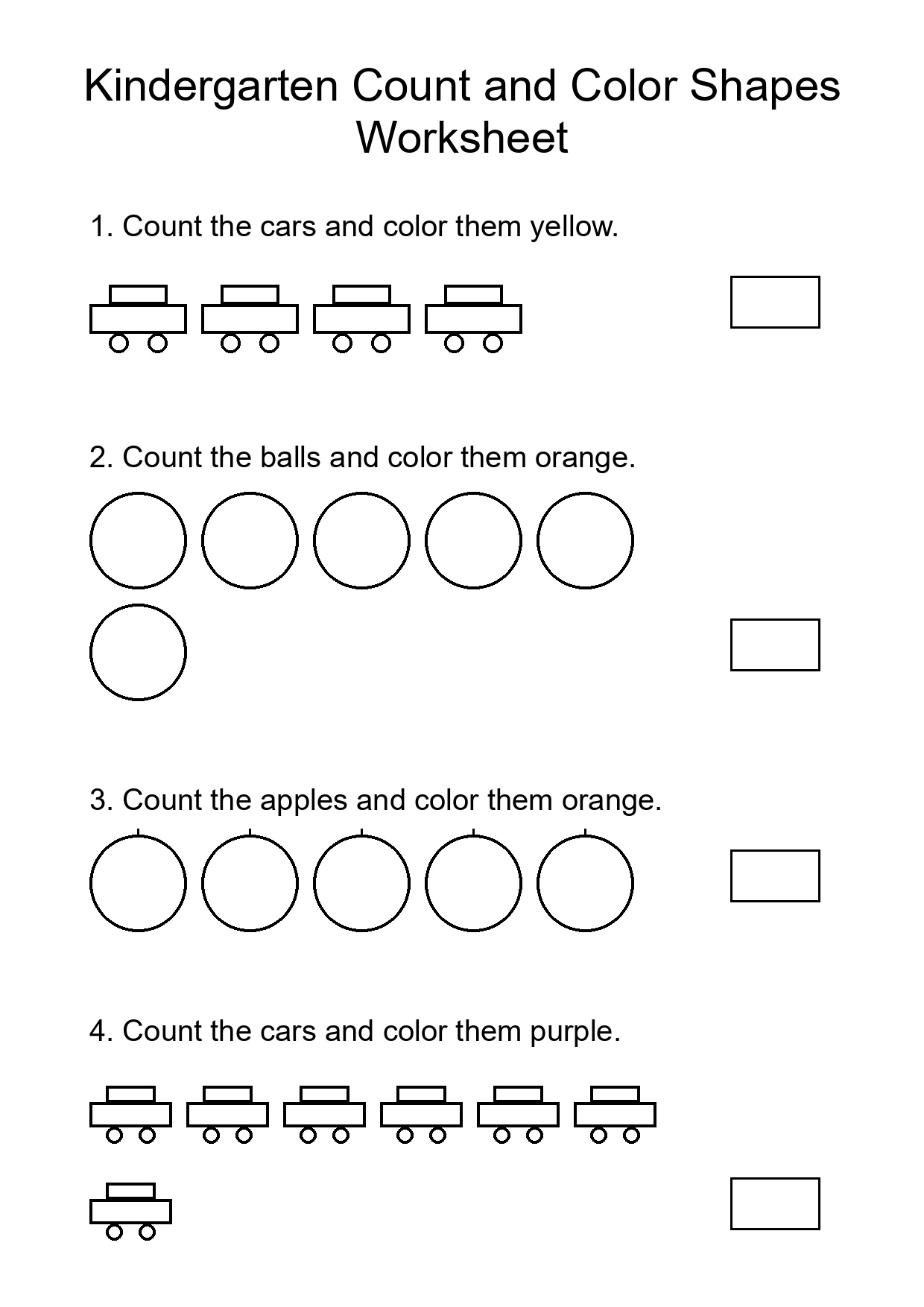 Kindergarten Count and Color Shapes Worksheet